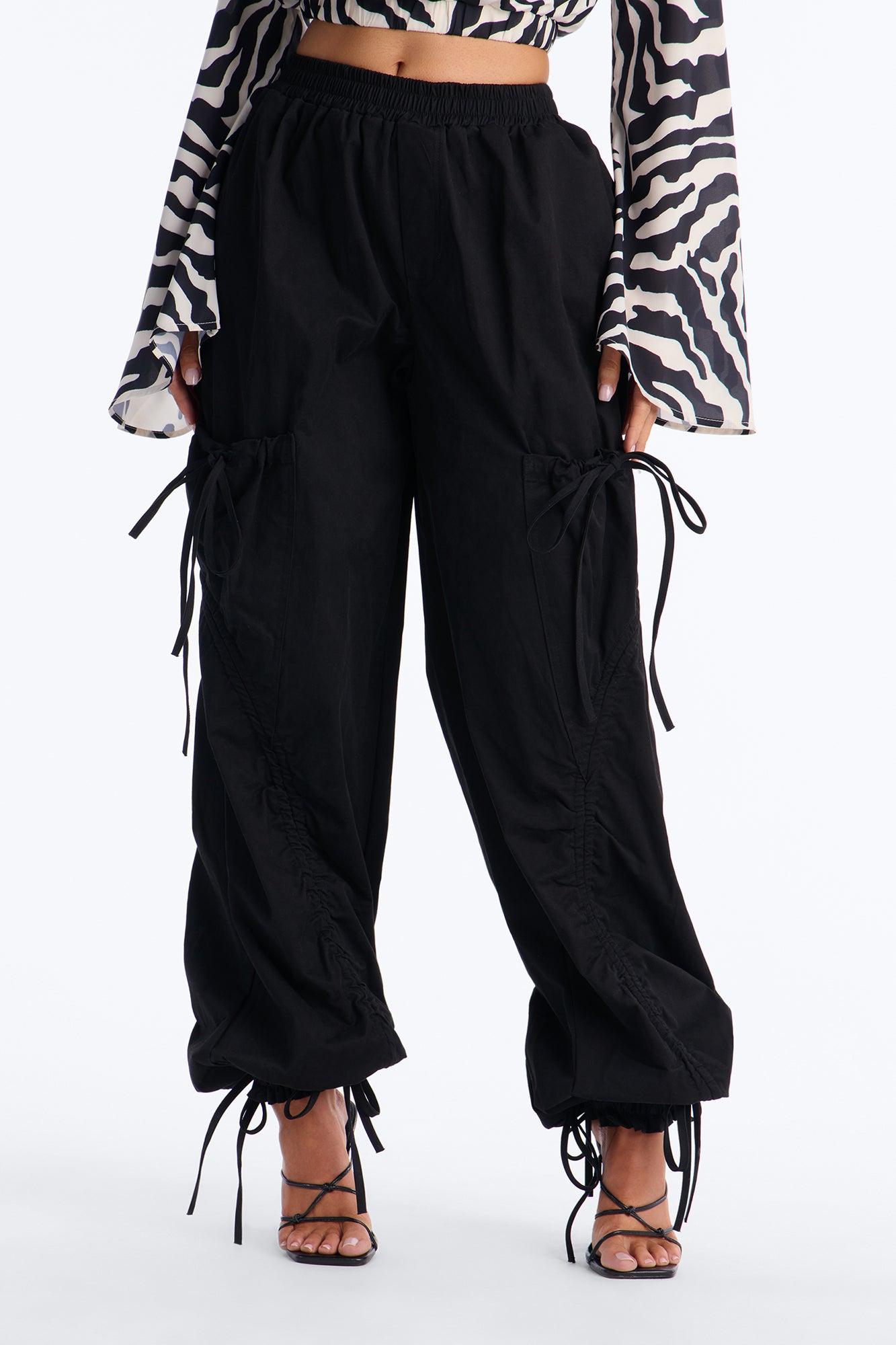 Gemma Low Rise Ruched Jogger Cargo Pant 30″ - Black Female Product Image