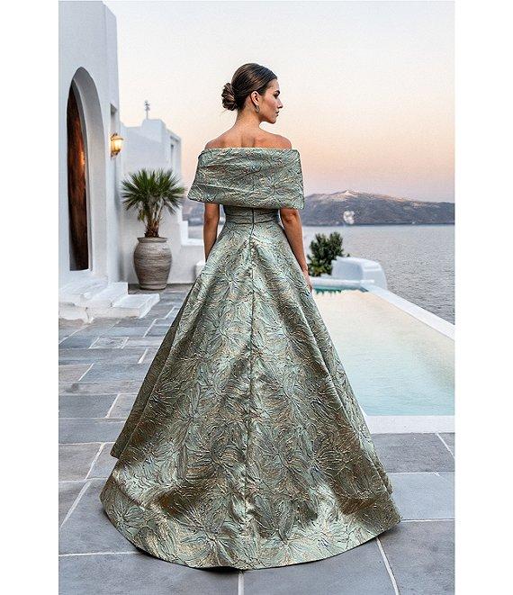 Terani Couture Jacquard Off-The-Shoulder A-Line Gown Product Image