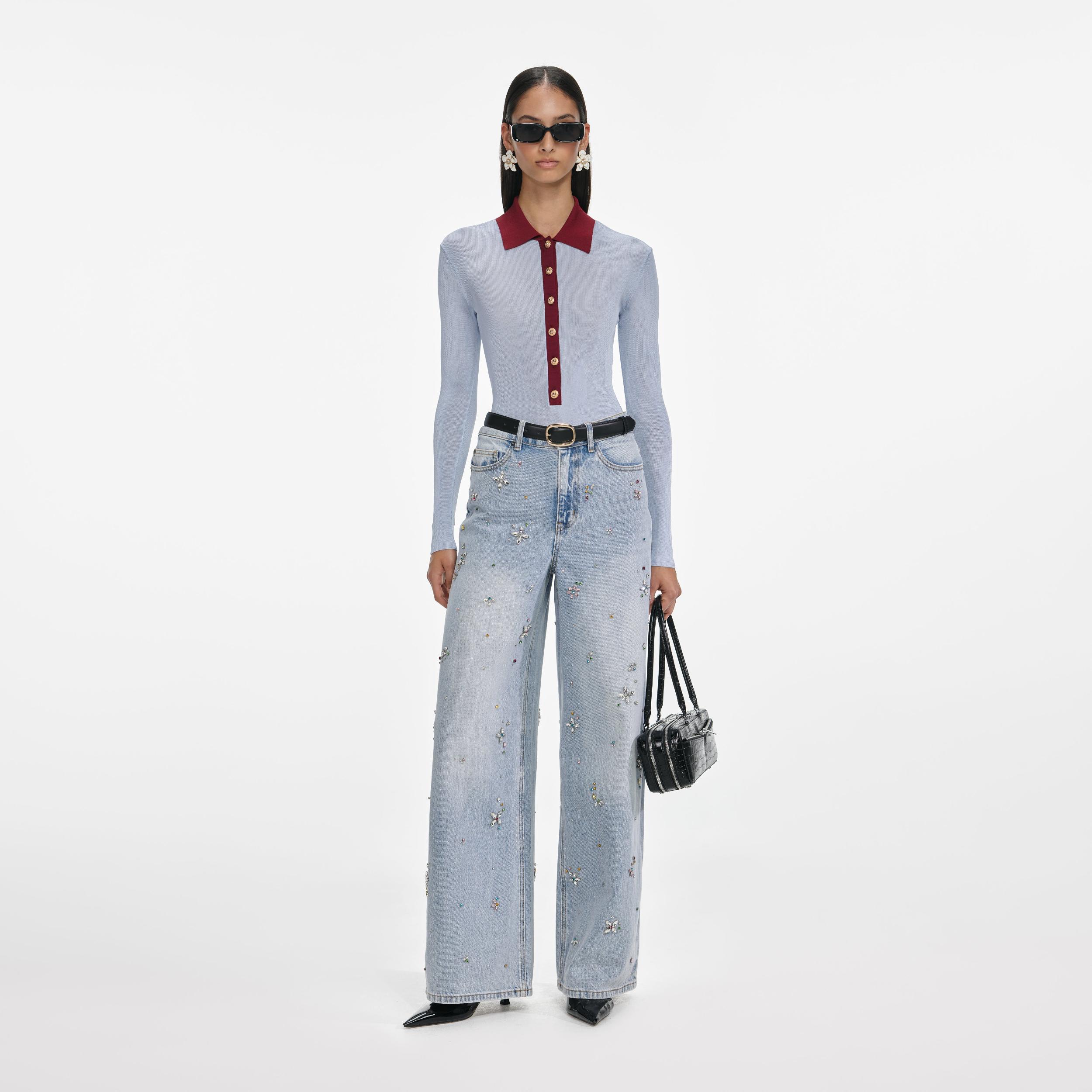 Blue Viscose Knit Bodysuit Product Image