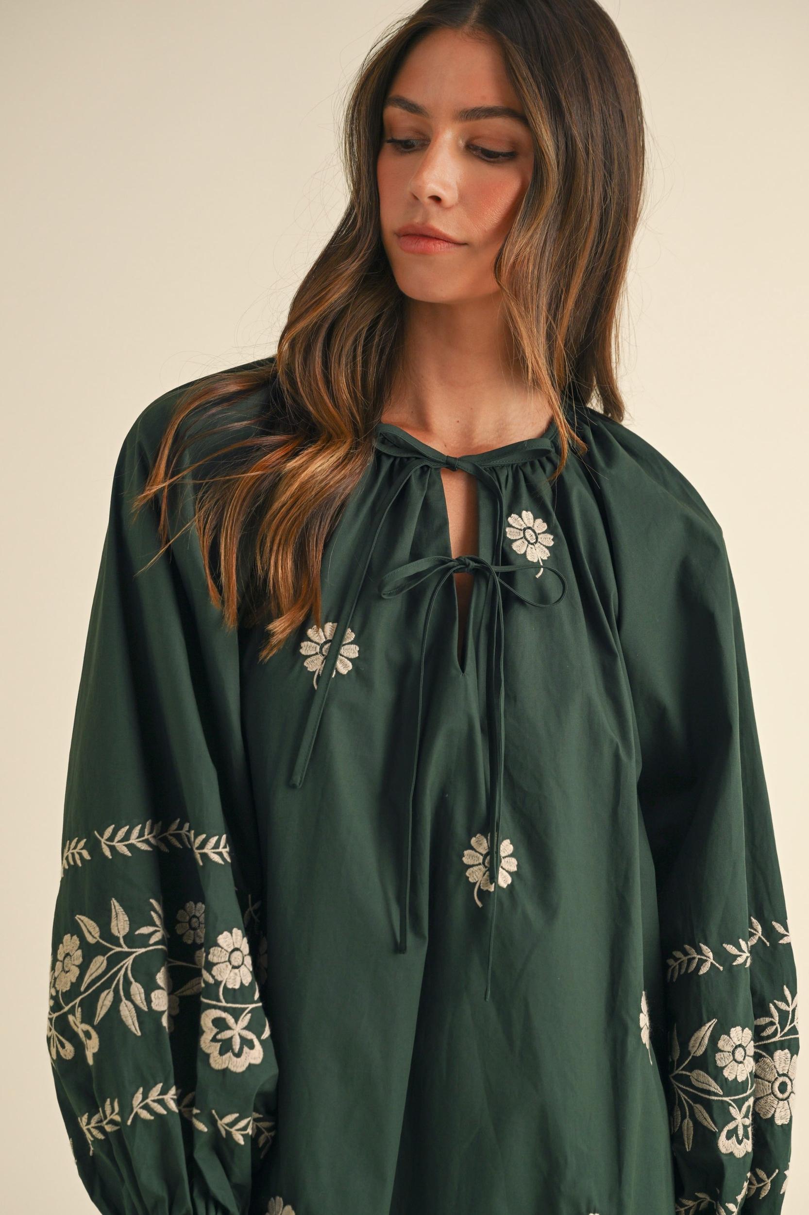 Embroidered Long Sleeves Shift Mini Dress Product Image