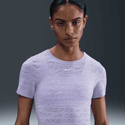 Womens Nike Pro Dri-FIT Short-Sleeve Cropped Jacquard Top | HJ2285-533 Product Image