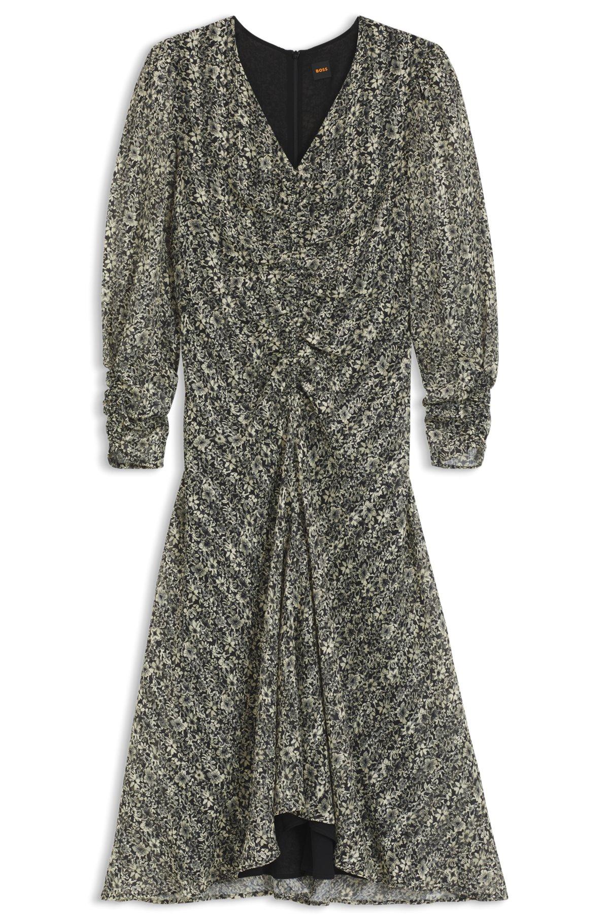 BOSS - Printed-seersucker midi dress with gathered details - Patterned Product Image