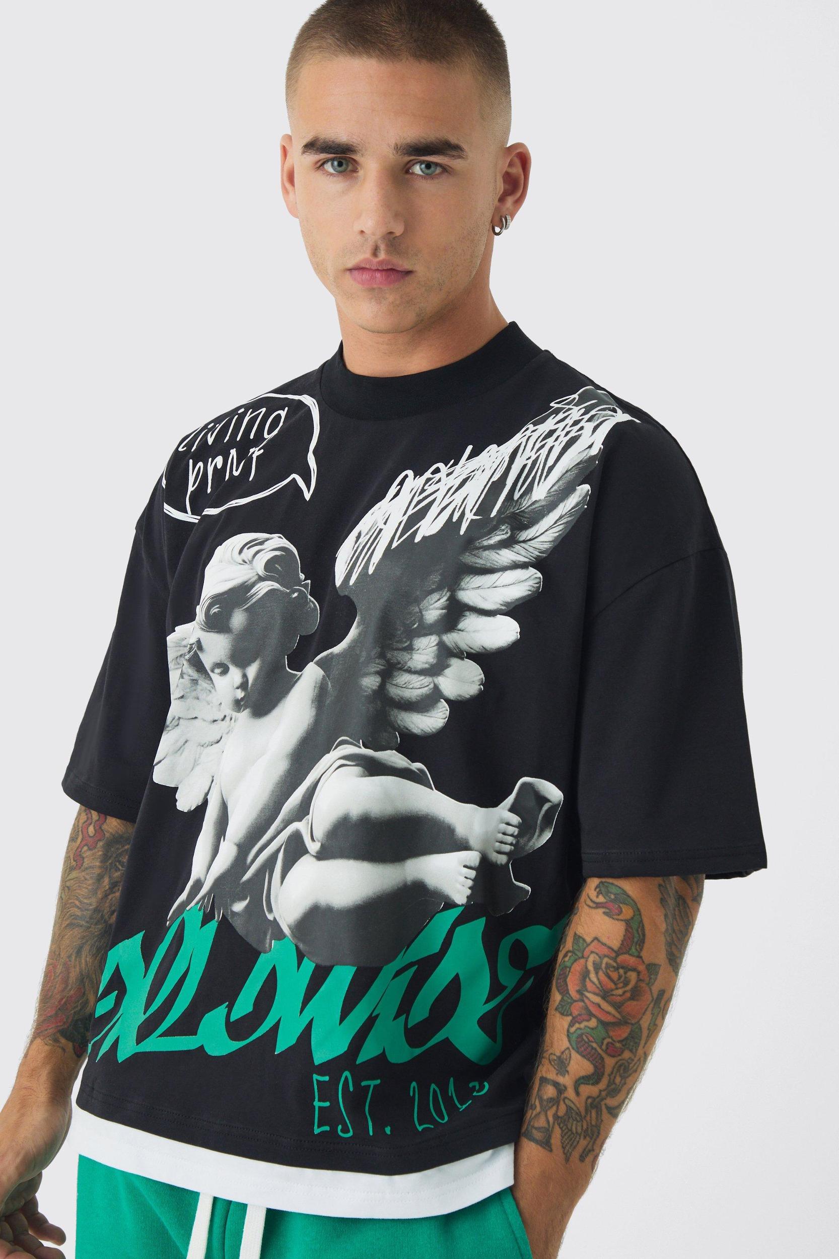 Oversized Graphic Faux Layer T-Shirt And Sweatpants Set | boohooMAN USA Product Image