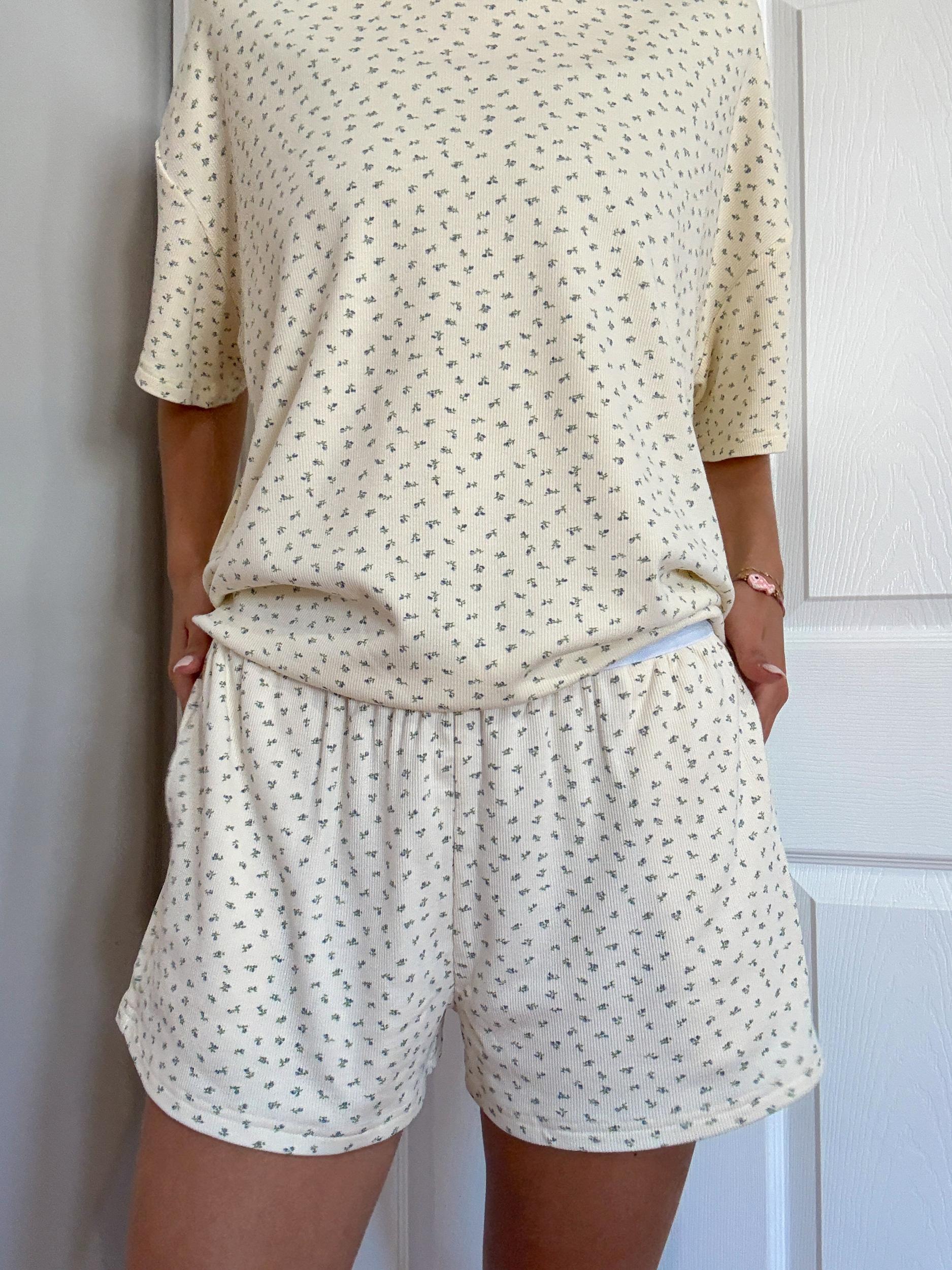 Pale Floral Pajama Shorts Product Image