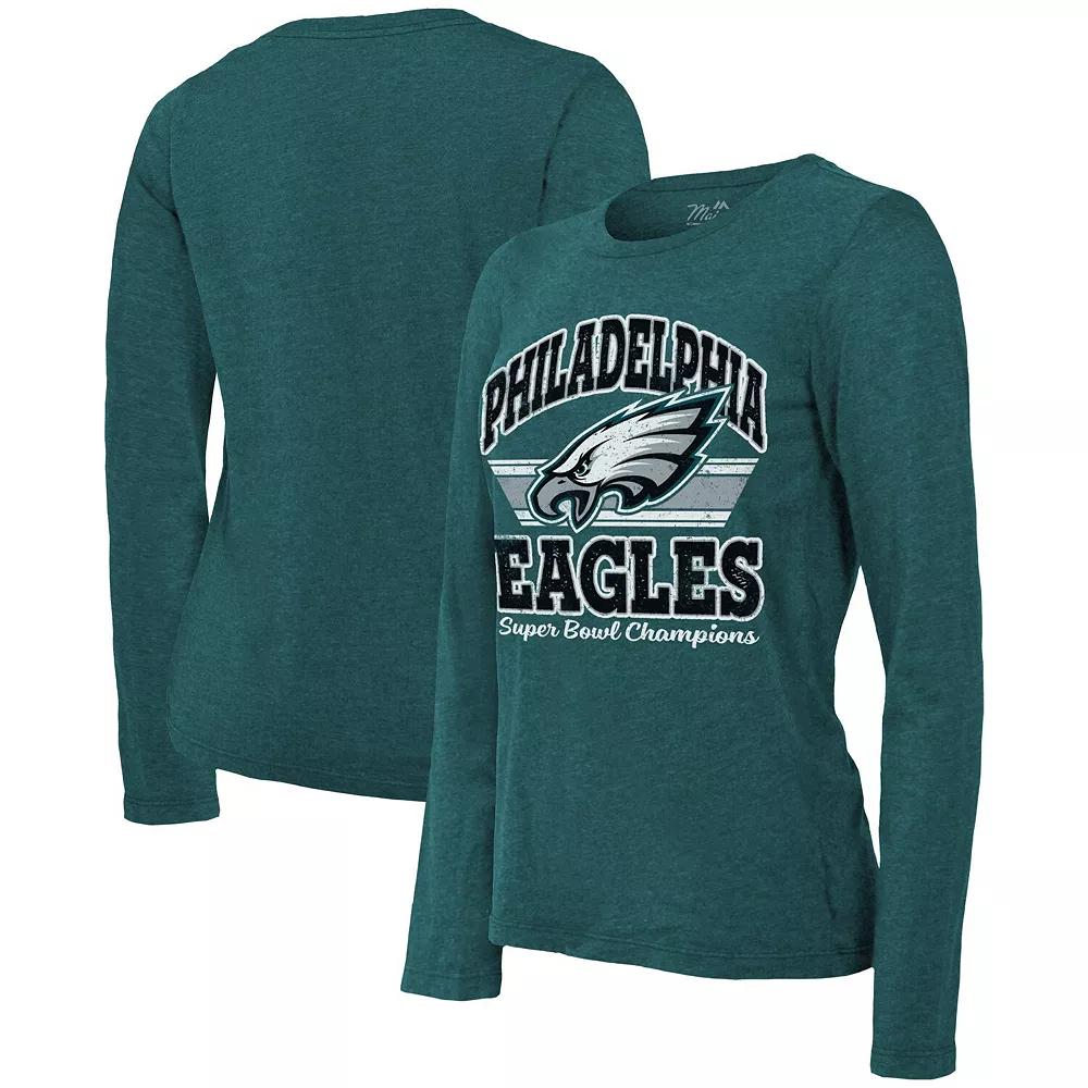 Womens Majestic Threads Midnight Philadelphia Eagles Super Bowl LIX Champions Coffin Corner Boyfriend Long Sleeve Tri-Blend T-Shirt Product Image