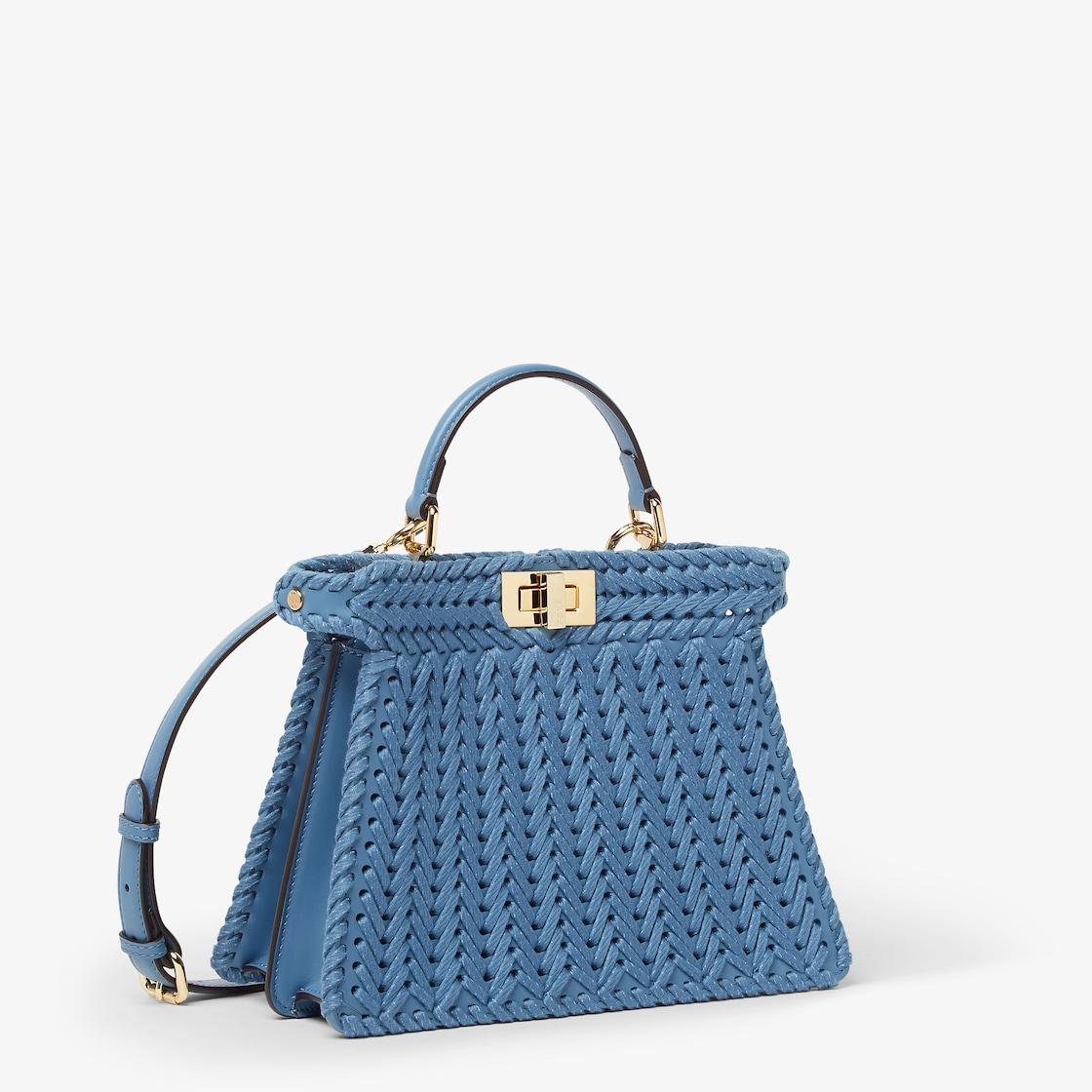 Peekaboo ISeeU SmallBlue jacquard interlaced leather bag Product Image