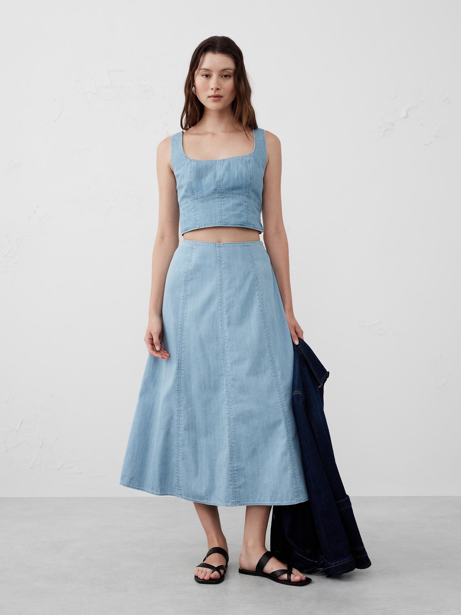 Seamed Denim Midi Skirt Product Image