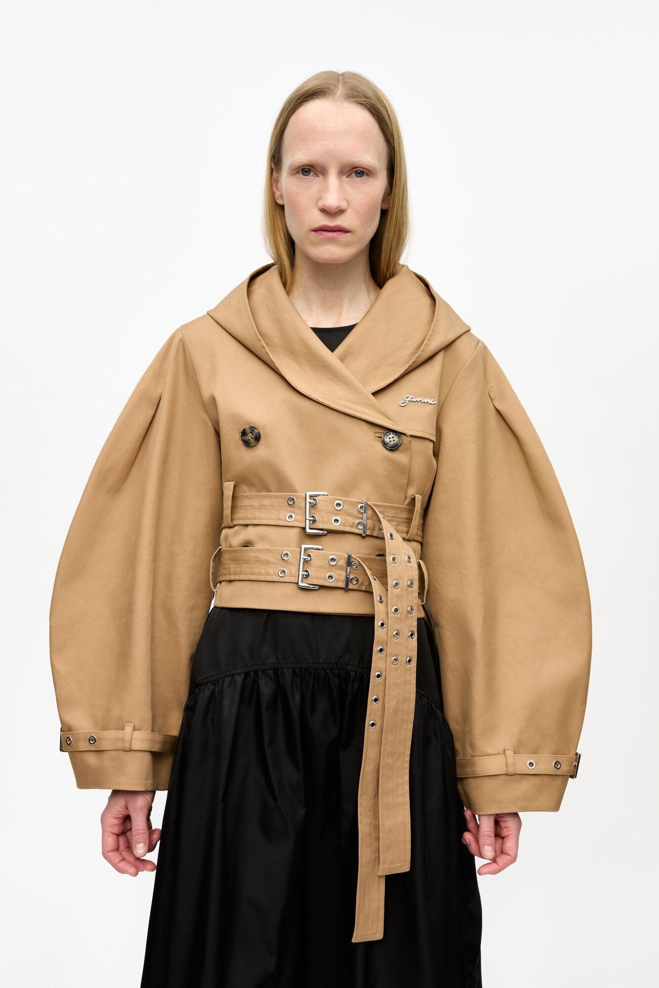 Camel Bonded Cotton Short Trench Jacket Product Image