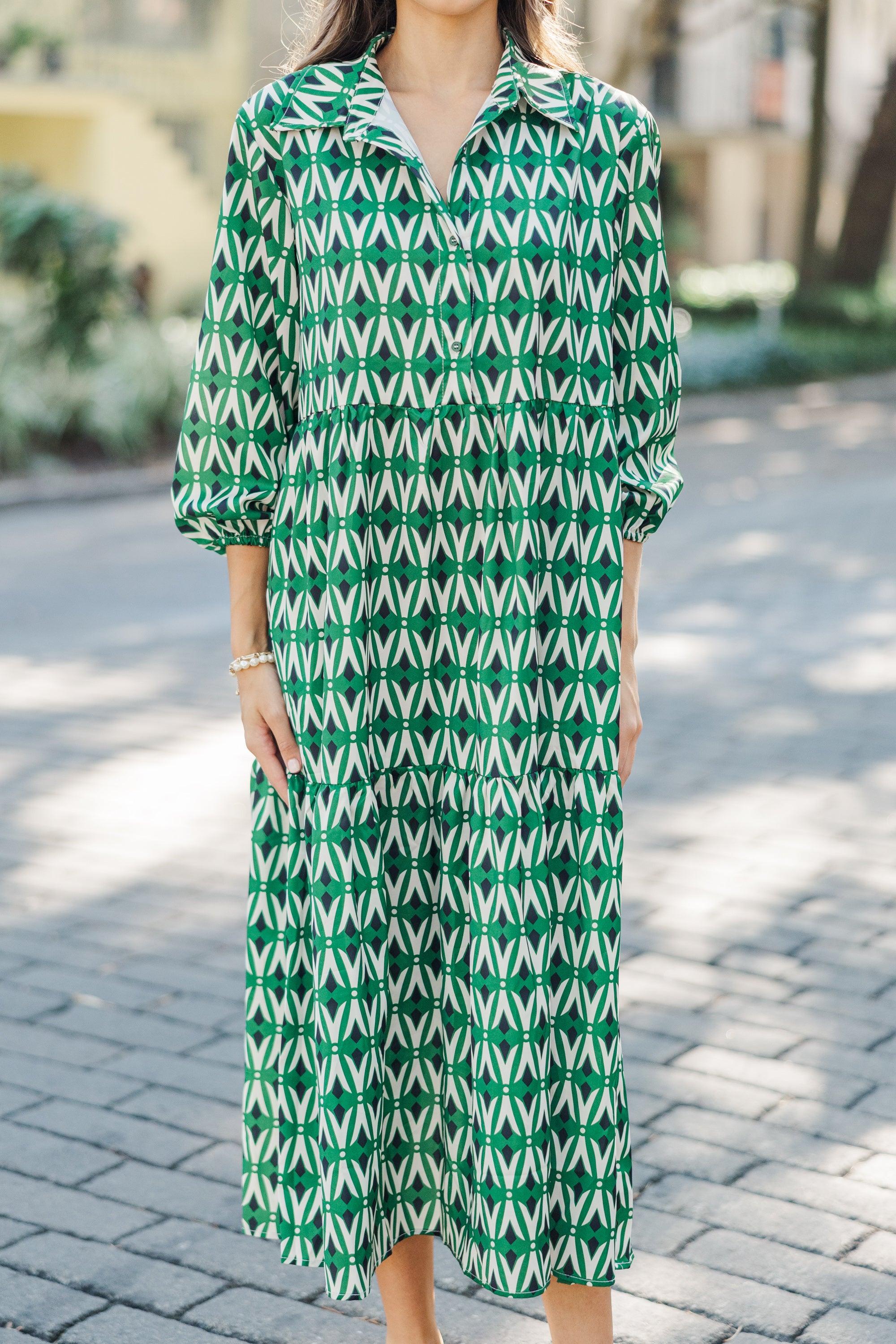 Give Your All Green Abstract Midi Dress Female Product Image