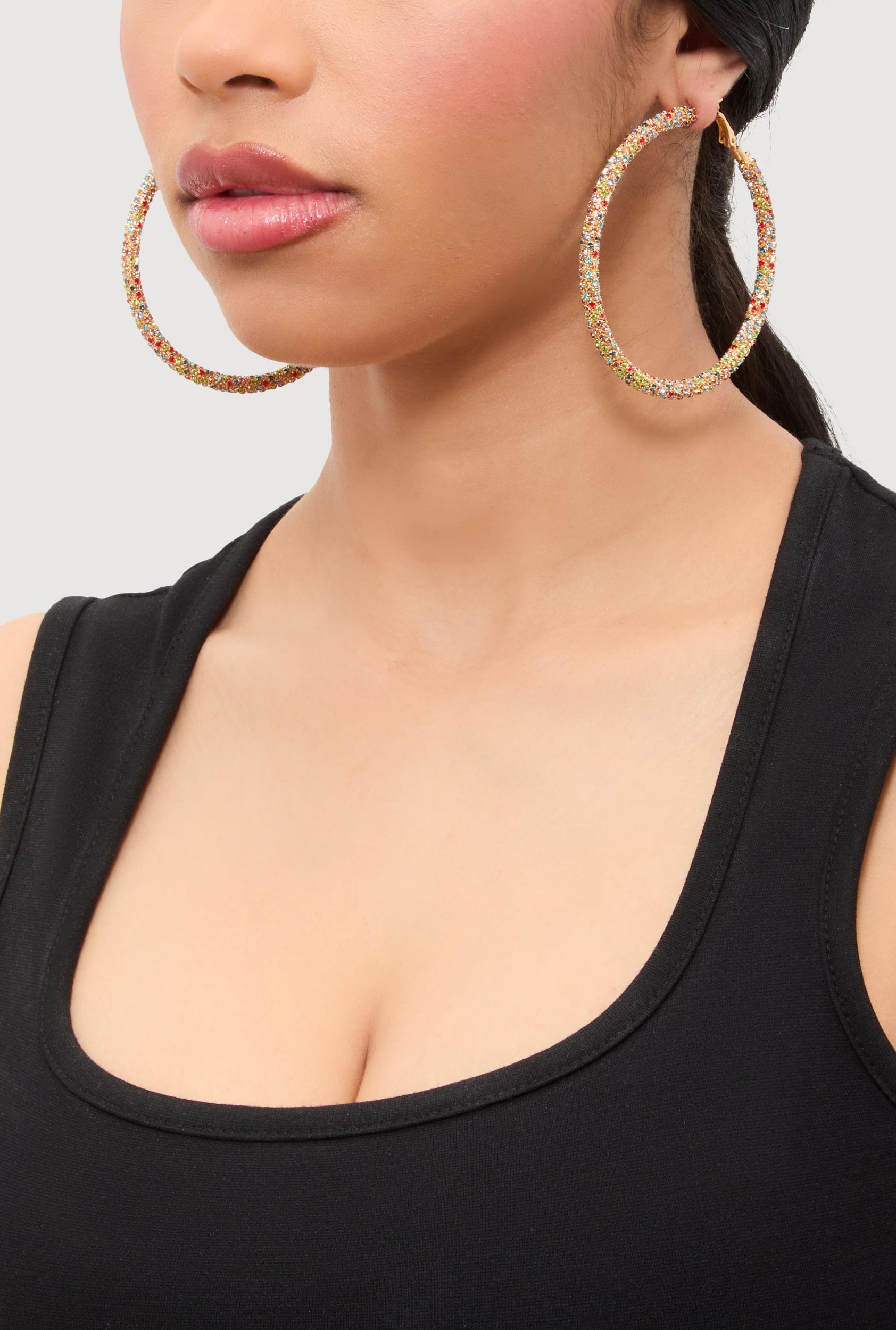 Rhinestone Encrusted Hoop Earrings Unisex Product Image