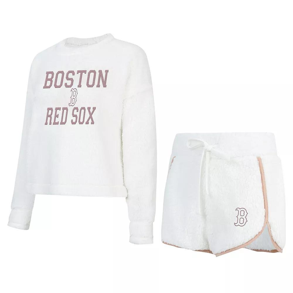 Women's Concepts Sport White Boston Red Sox Painter Sherpa Long Sleeve T-Shirt & Short Set, Size: Medium Product Image