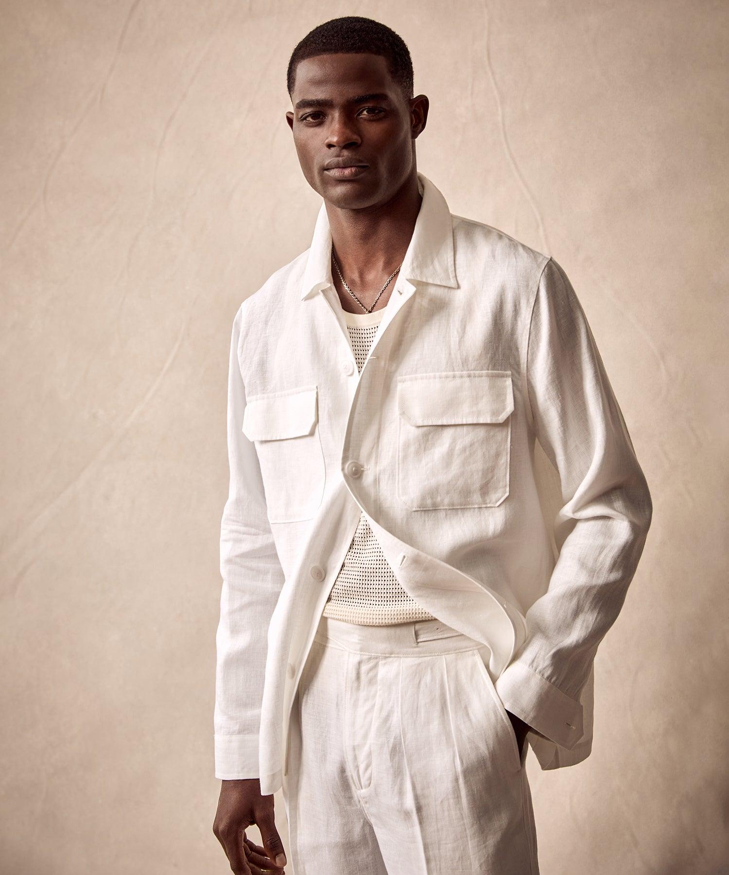 Linen Two-Pocket Overshirt in White Product Image