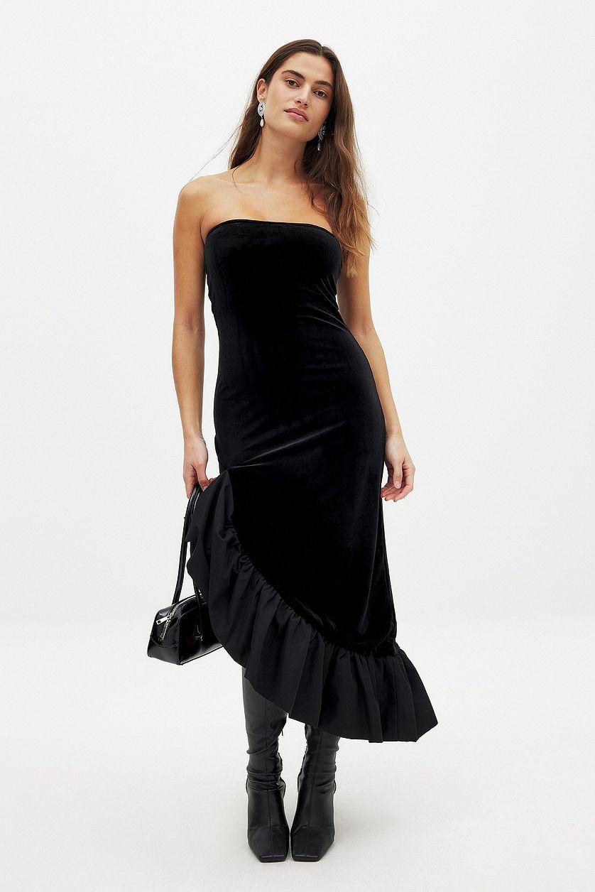 Velvet Bandeau Dress Black Product Image