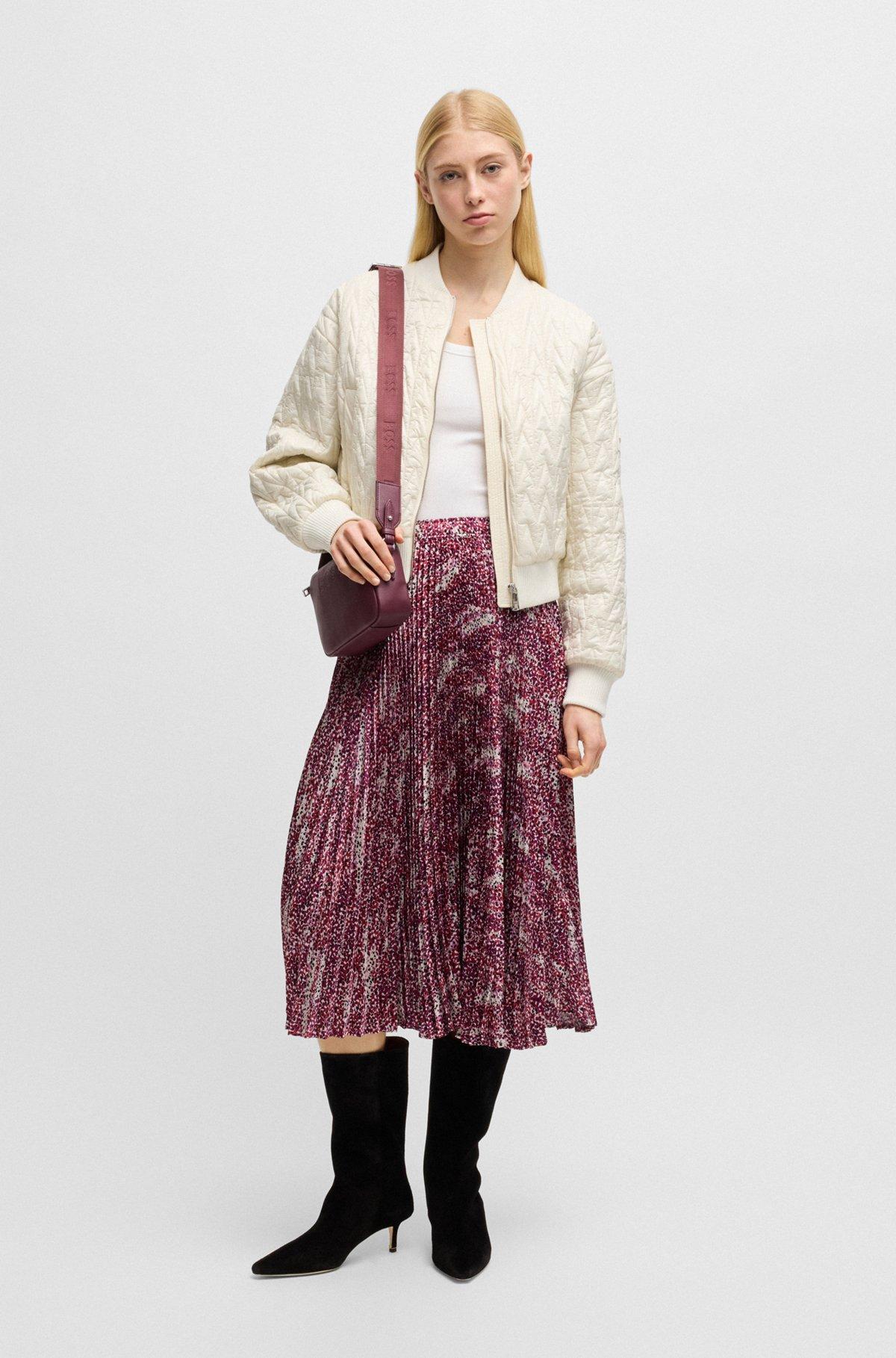 Midi-length skirt in printed plissé satin Product Image