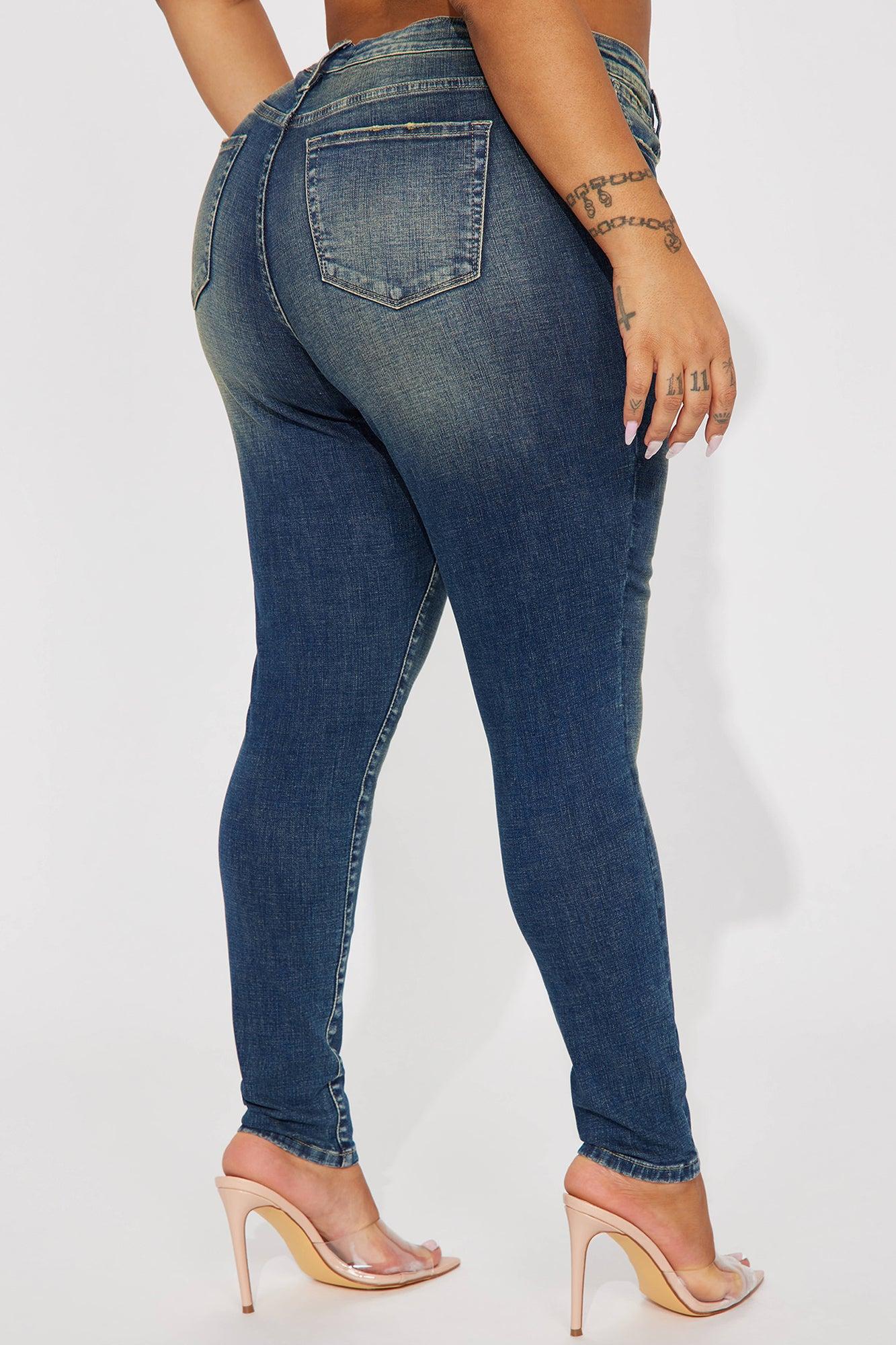 Charley Crosshatch Tinted Stretch Skinny Jeans - Dark Wash Product Image