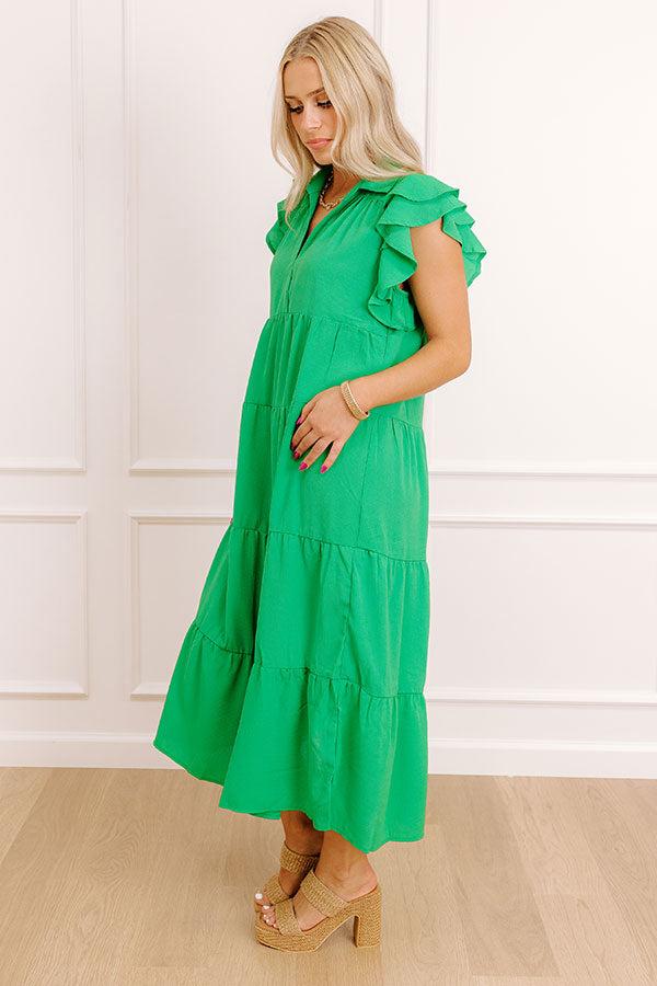 Sunny Spritzer Tiered Midi Dress in Kelly Green Product Image