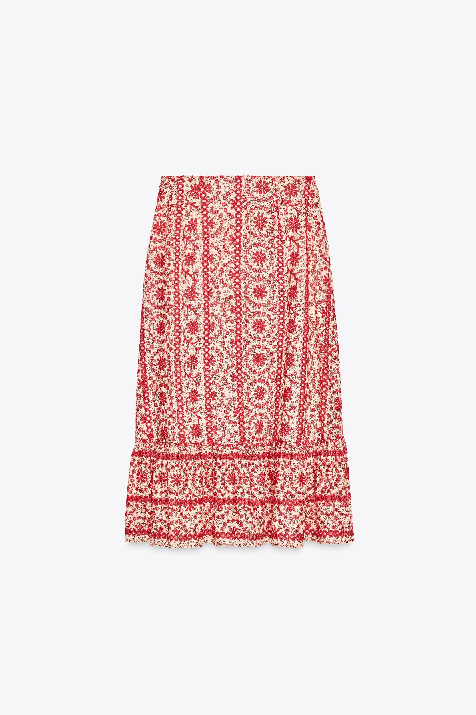 EMBROIDERED EYELET MIDI SKIRT Product Image