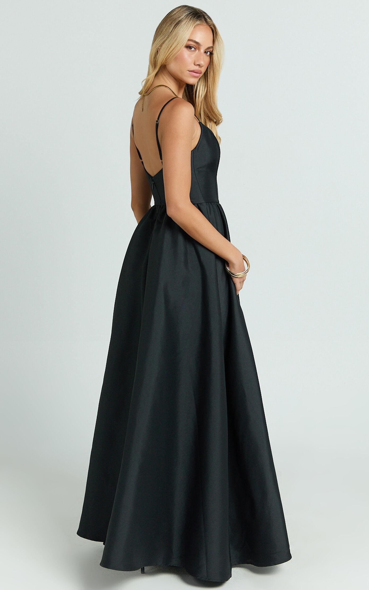 Kali Maxi Dress - Sweetheart Fit And Flare High Split Dress in Black Product Image