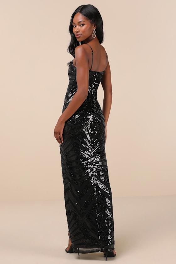 Glimmering Beauty Black Sequin Sleeveless Column Maxi Dress Product Image