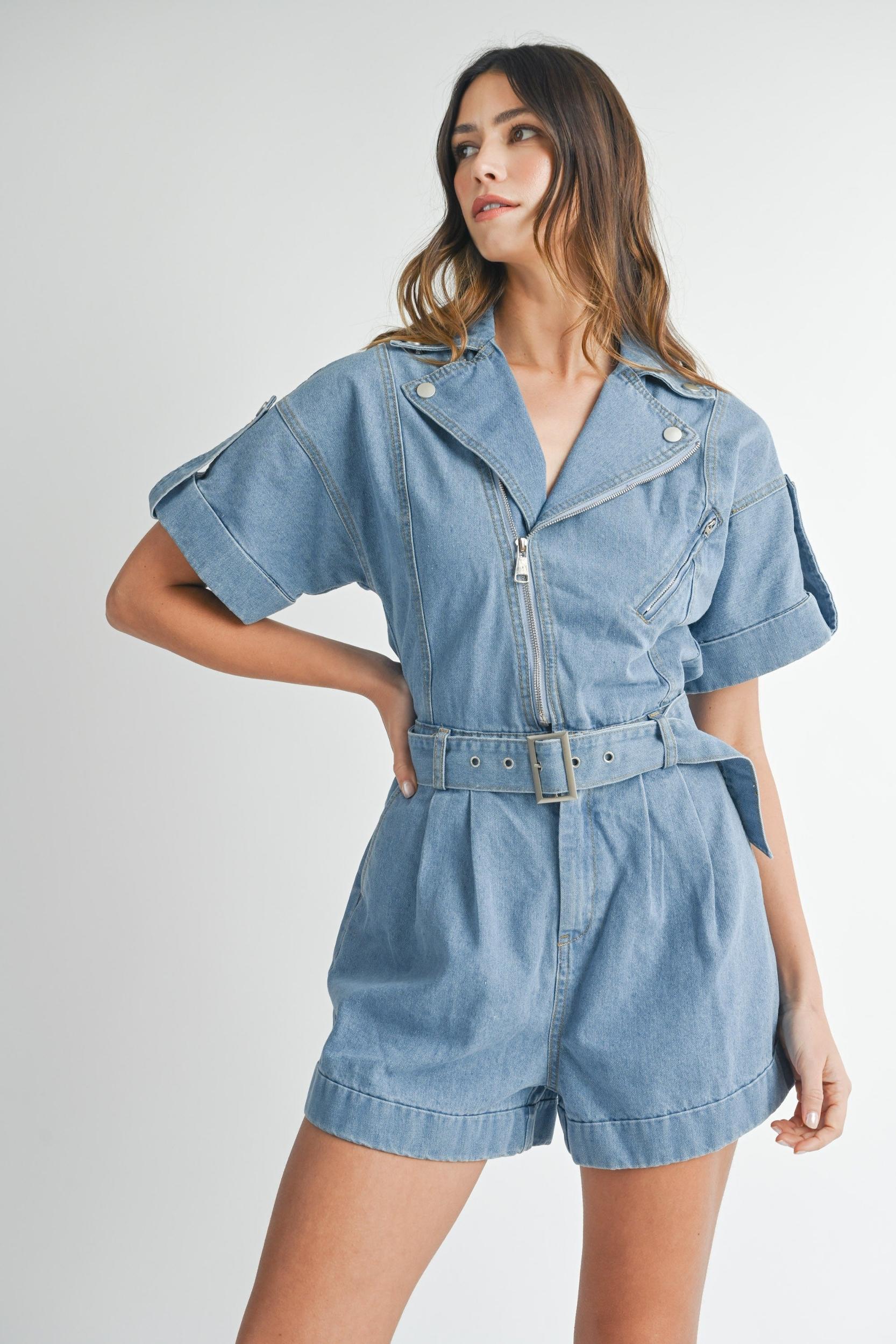 Moto Jacket Denim Romper Product Image