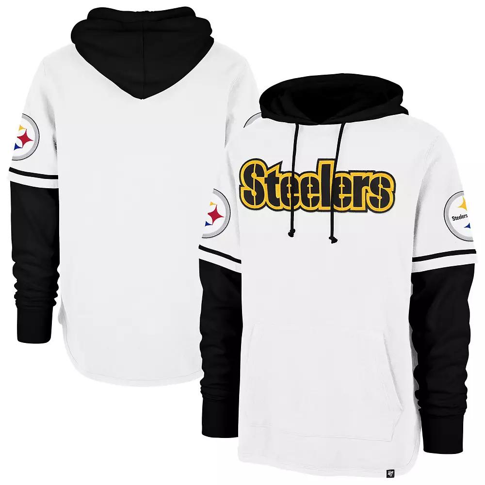 Men's '47 White Pittsburgh Steelers Trifecta Shortstop Pullover Hoodie, Size: 2XL Product Image
