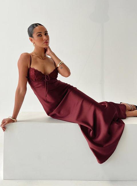 Fadyen Bias Cut Maxi Dress Burgundy Product Image