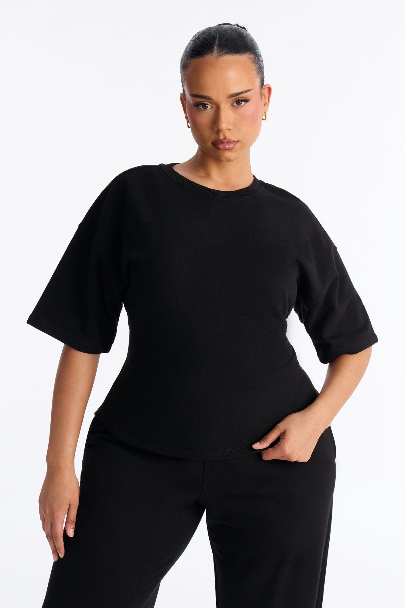 Stephanie Fitted Tee Wide Leg Pant Set - Black Female Product Image