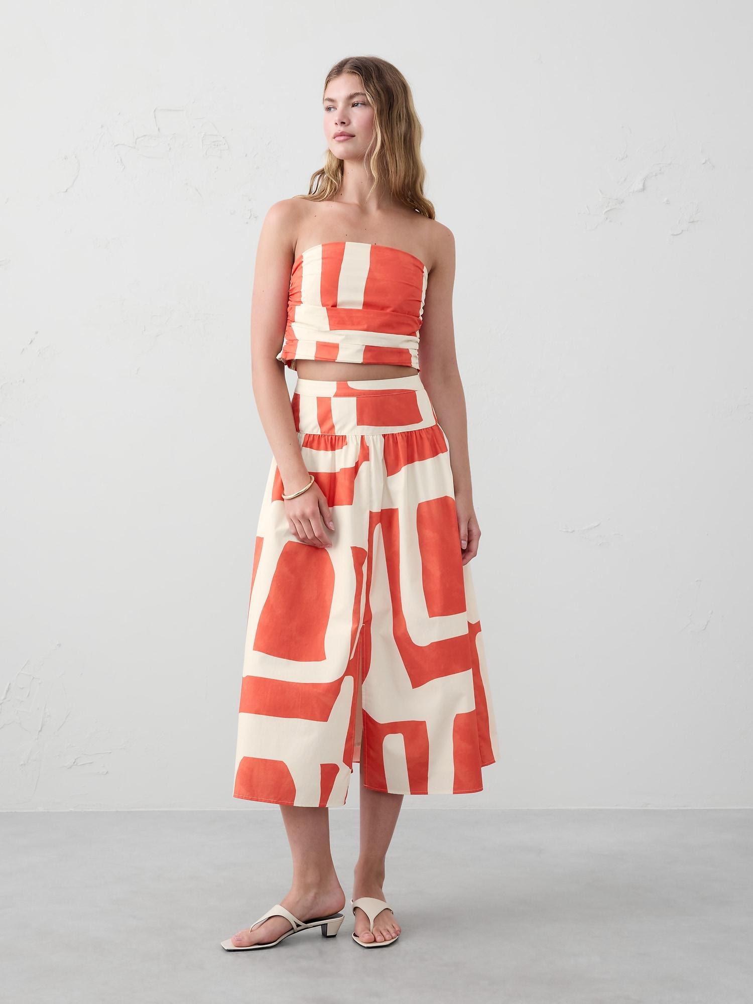 Poplin Dropped-Waist Maxi Skirt Product Image