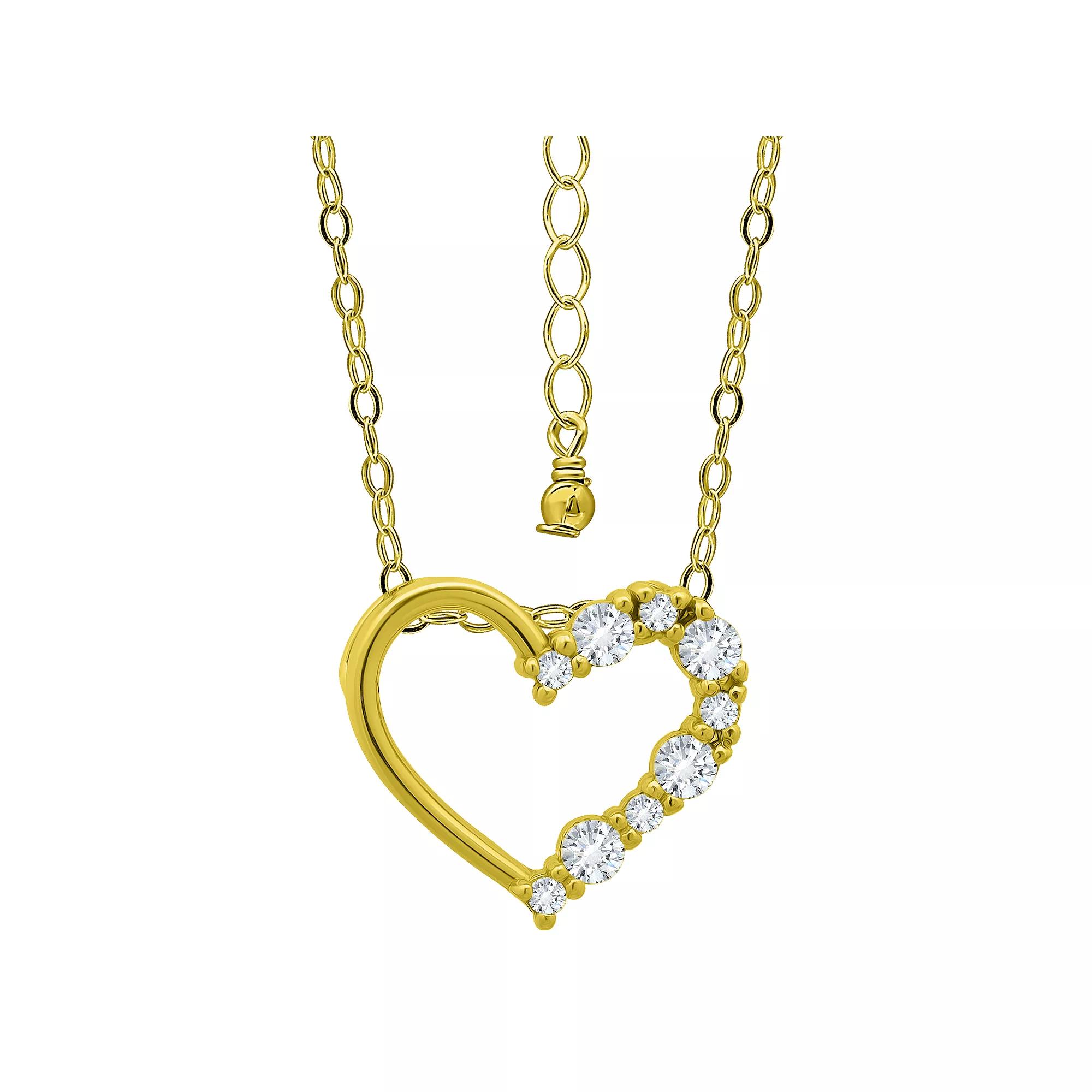 Aleure Precioso Sterling Silver Cubic Zirconia Open Heart Pendant Necklace, Women's, Size: 18", Gold Tone Product Image