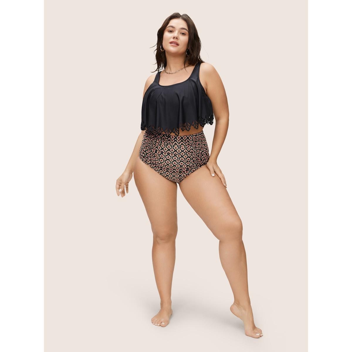 Plus Size Boho Print Skinny Ruched Detail Swim Bottom Women's Swimwear Black Beach Lined High stretch Skinny High Rise Curve Swim Bottoms BloomChic 26/4X Product Image