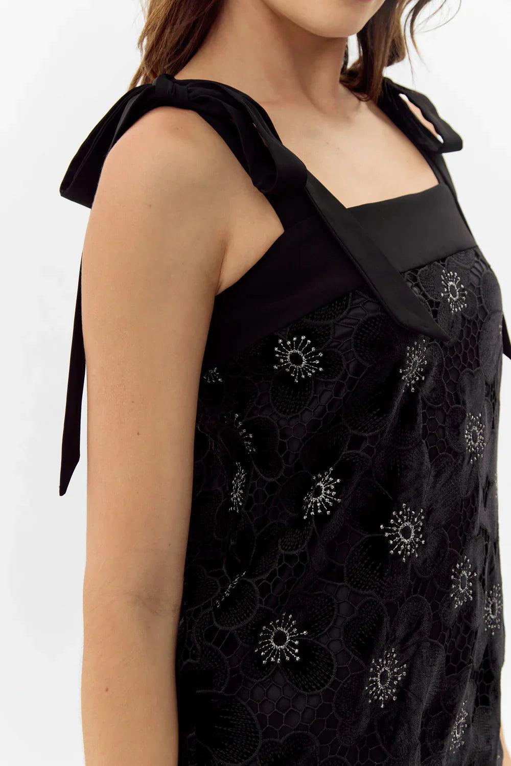 Jolene Crochet Velvet Mini Dress Product Image