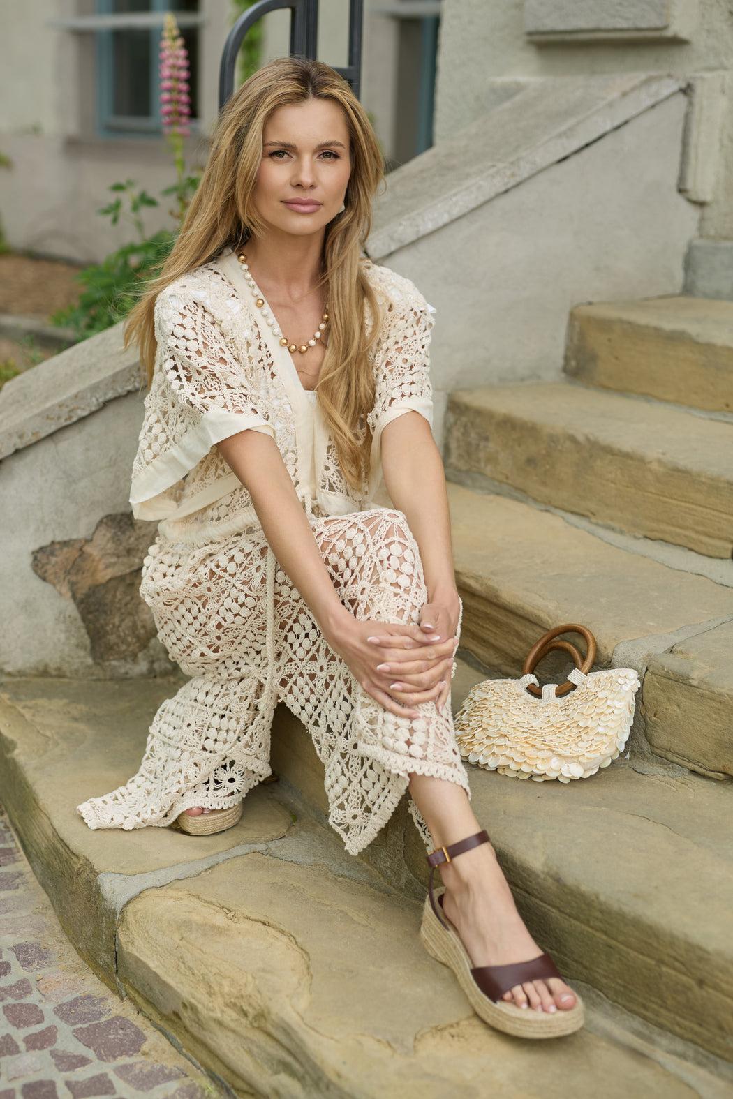 V-Neck Tie-Front Crochet Cover Up Product Image