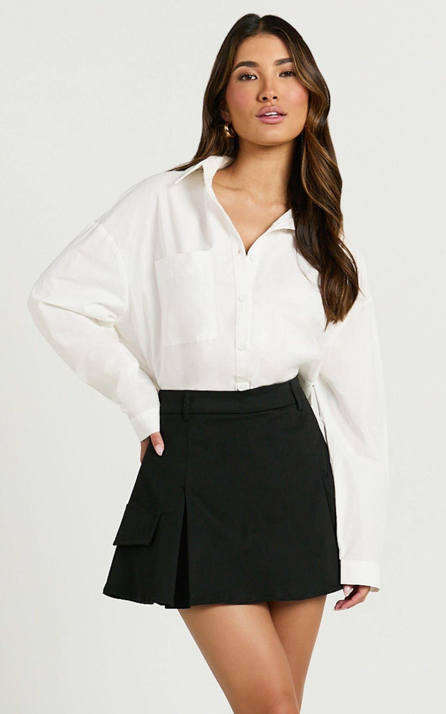 Brandi Skort - Mid Waisted Twill Mini Pleated Skort in Black Product Image