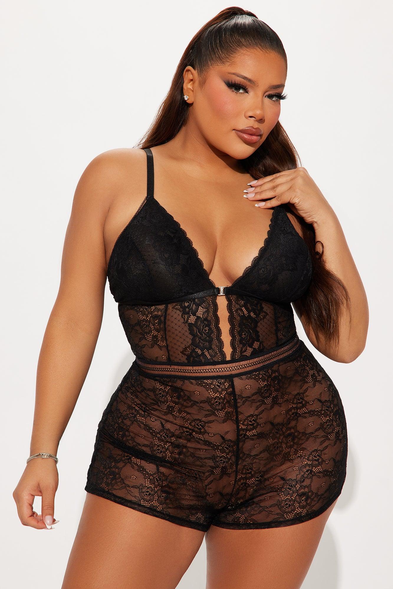 Cause A Flutter Lace Romper Teddy - Black Product Image