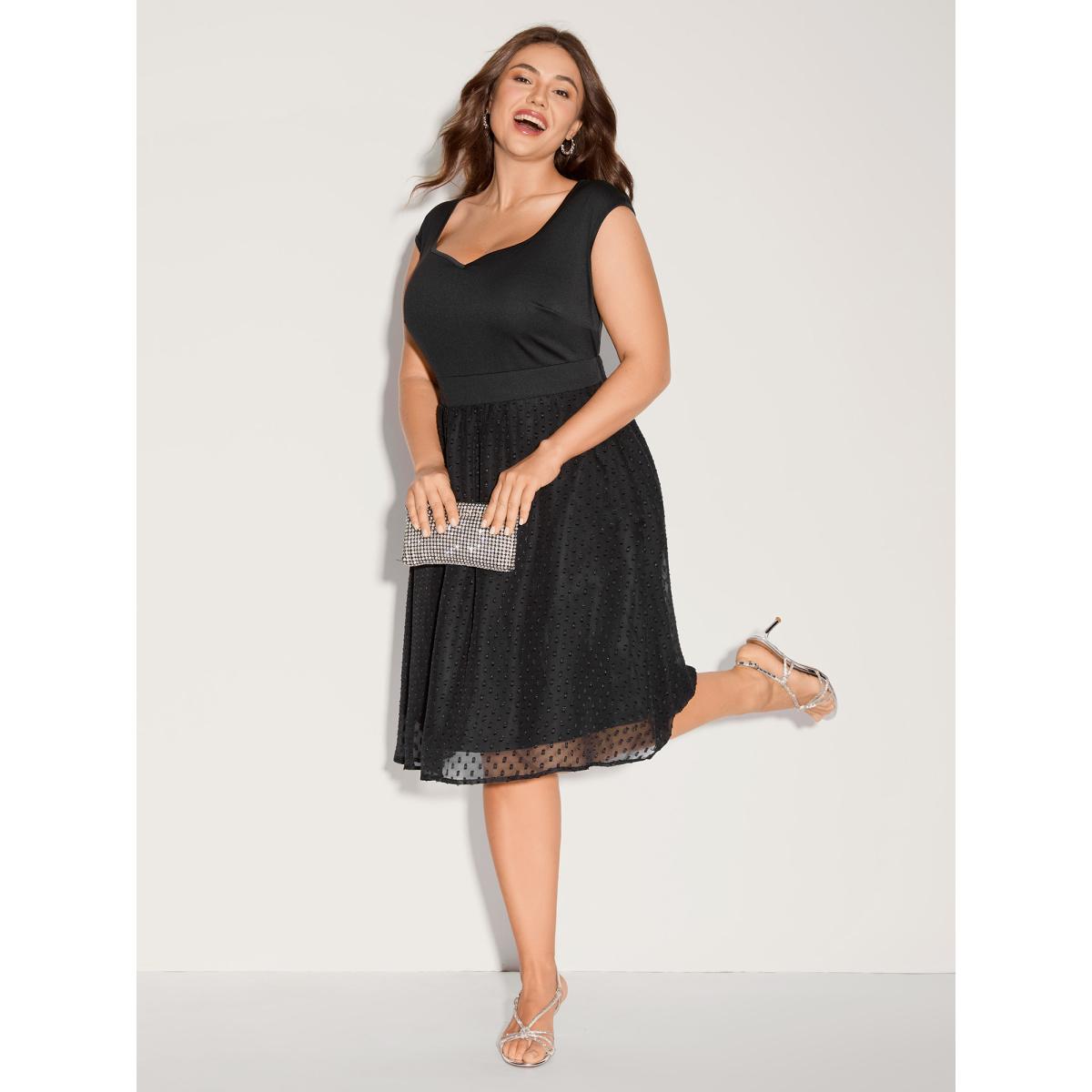 Plus Size Textured Sweetheart Neckline Midi Dress Black Women Texture Heart neckline Cap Sleeve Curvy BloomChic 22-24/3X Product Image