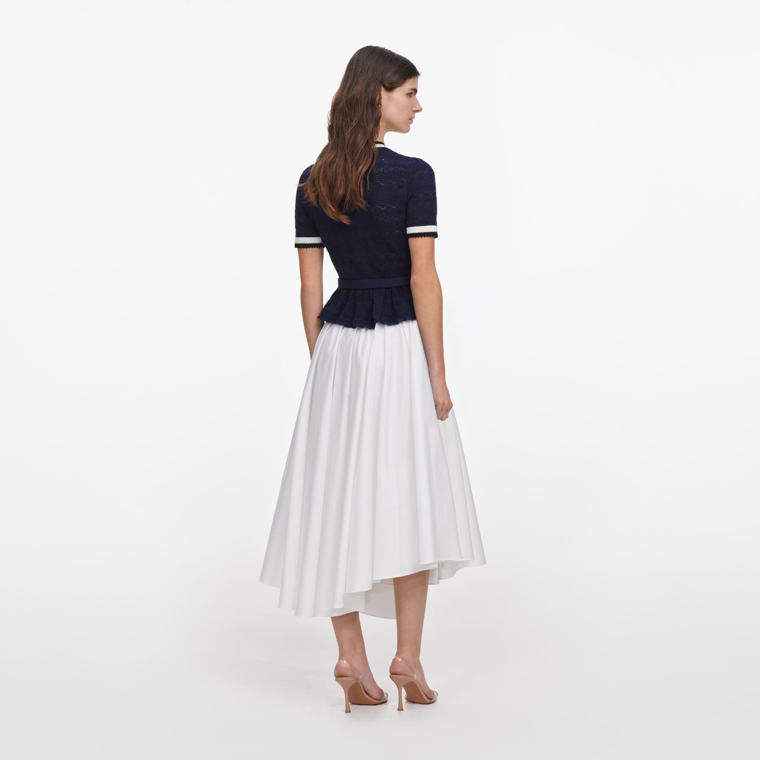 Navy Peplum Pointelle Knit Top Product Image