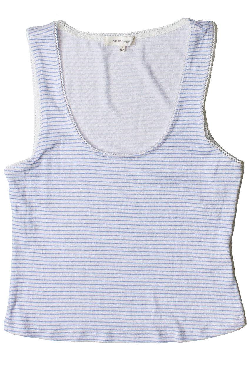 Blue Pinstripe Picot Trim Tank Top Product Image