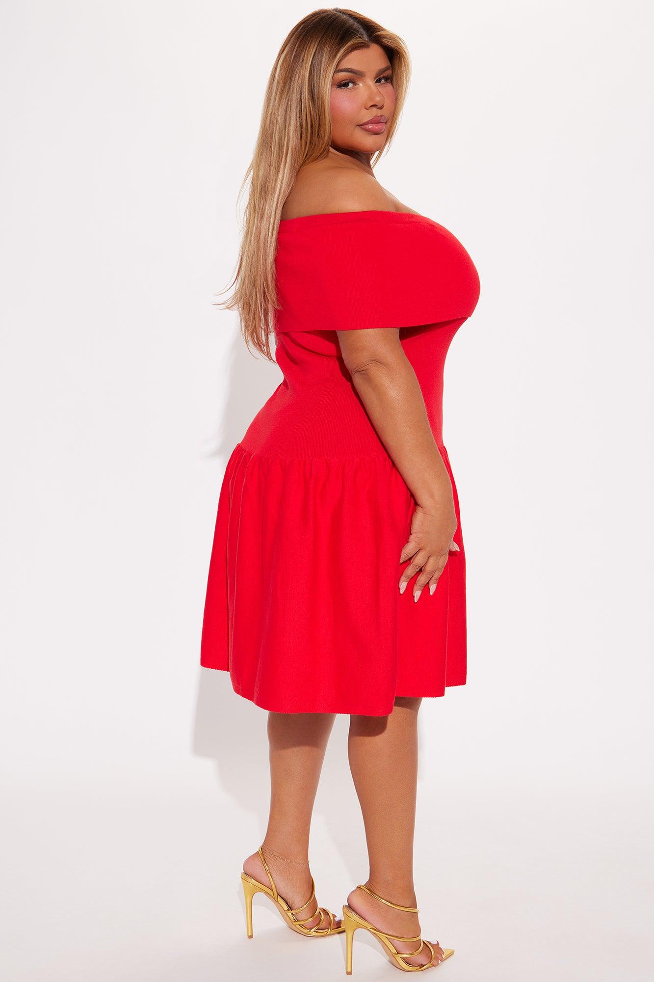 Daisy Off Shoulder Mini Dress - Red Product Image