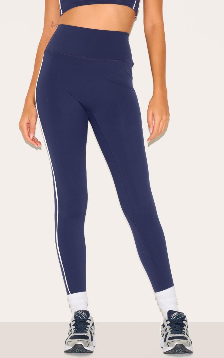 Navy Sculpt Contrast Detail High Waist Gym Leggings Product Image