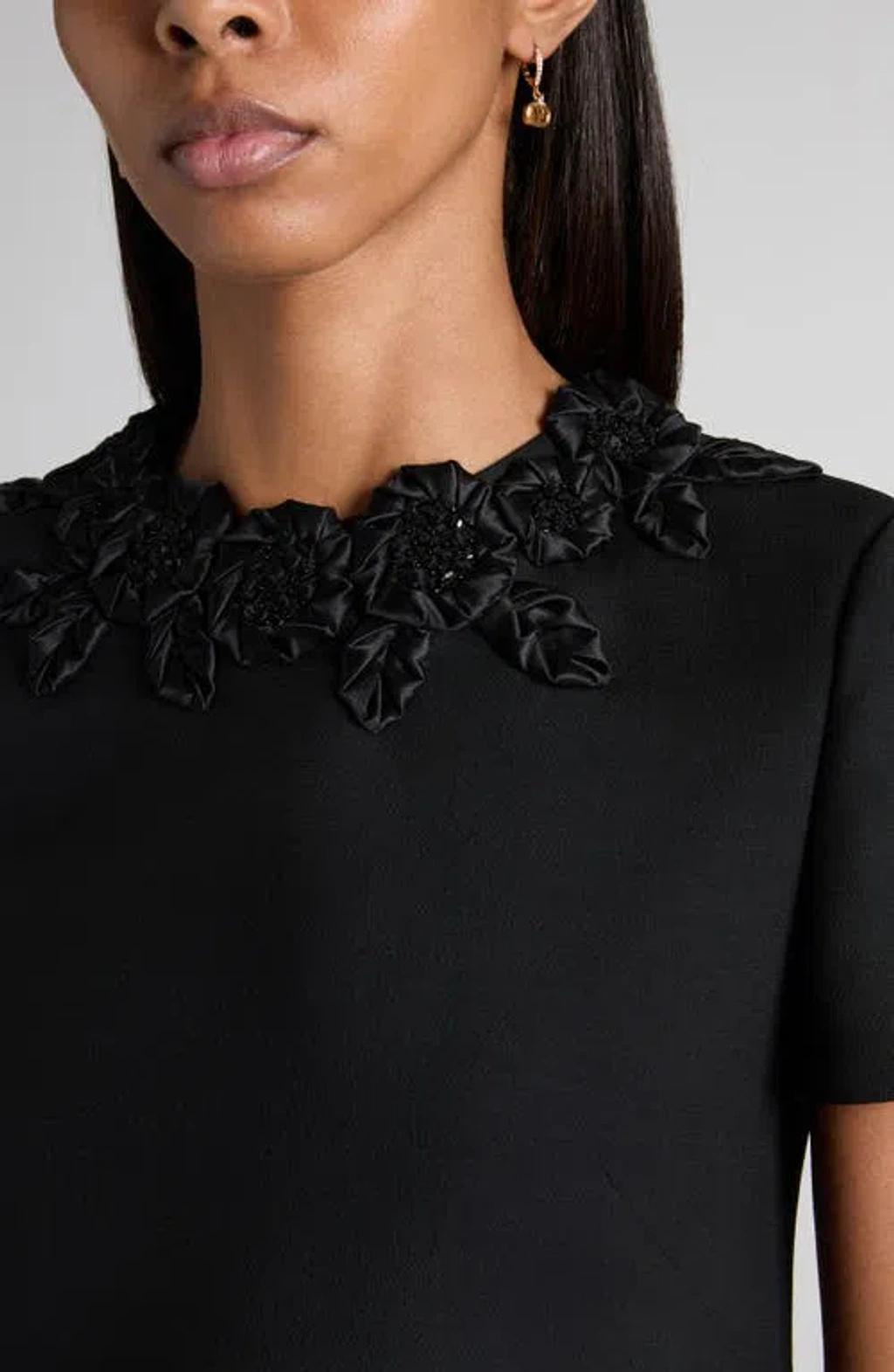 VALENTINO Embellished Silk-trimmed Wool And Silk-blend Crepe Mini Dress In Black Product Image