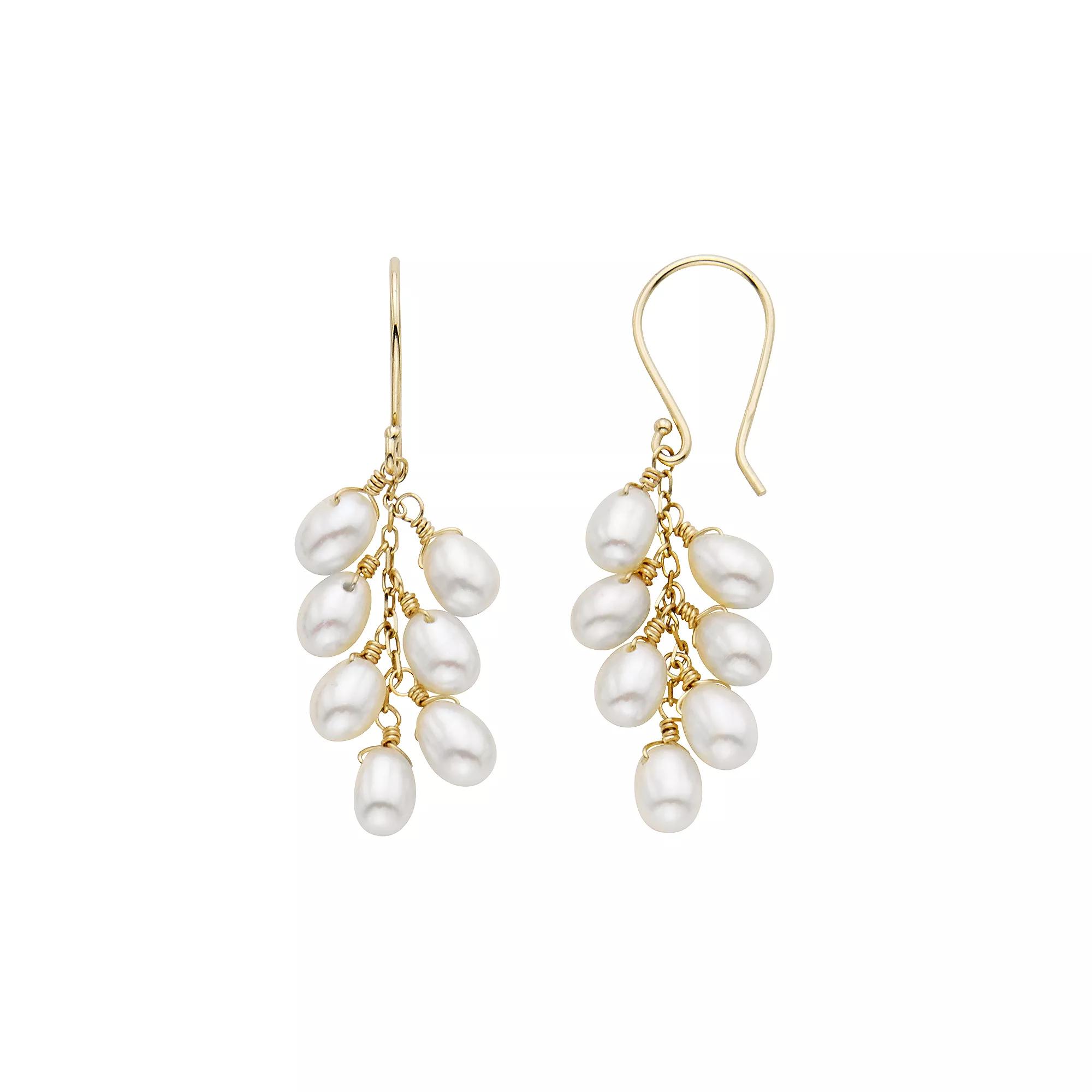 Jewelmak 14k Gold Freshwater Cultured Pearl Cluster Drop Earrings, Women's, White Product Image