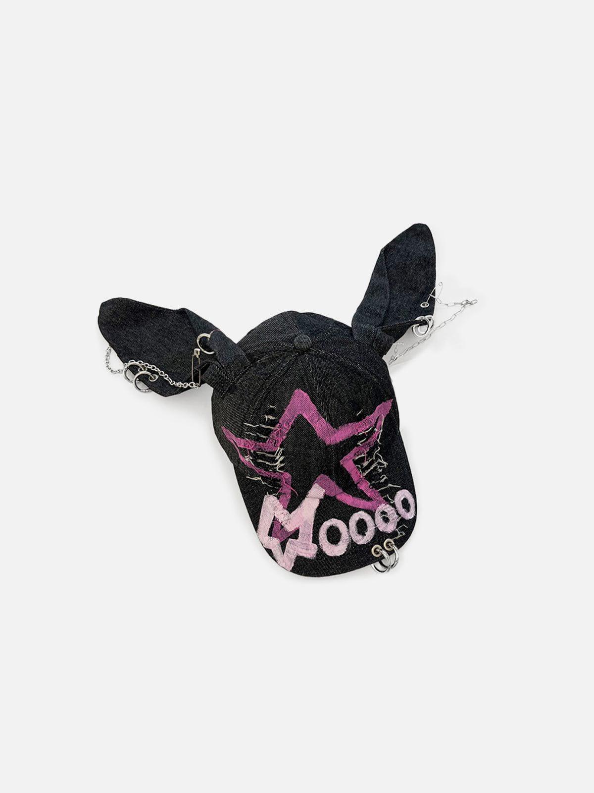 Star Graphic Washed Distressed Denim Cap Product Image