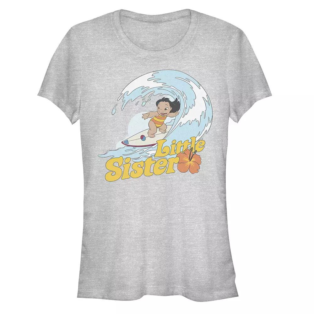 Disney's Lilo & Stitch Women's Surfing Lilo Little Sister Tee, Girl's, Size: Large, Athletic Grey Product Image