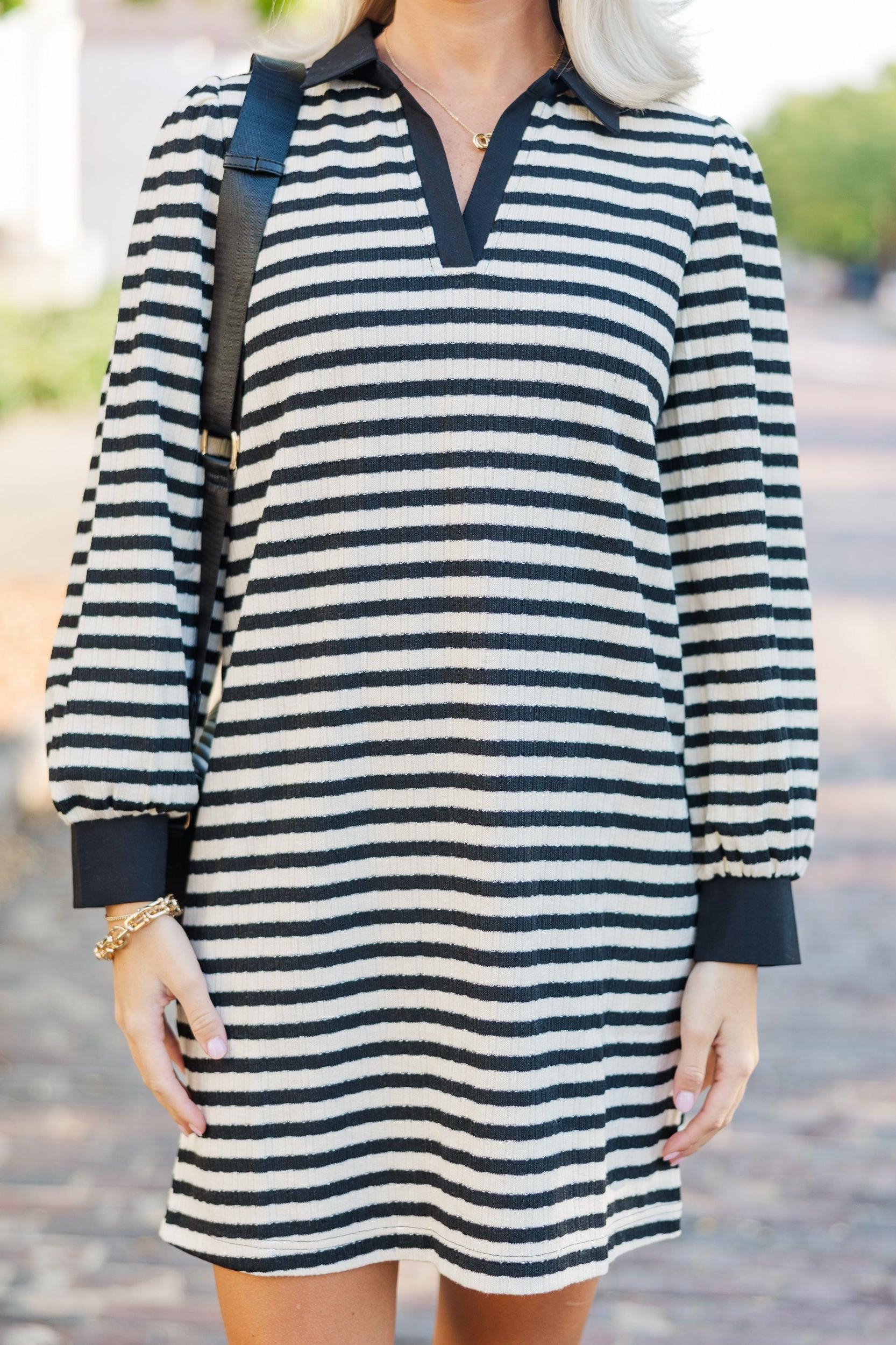 Live Your Life Black Striped Knit Dress Female Product Image