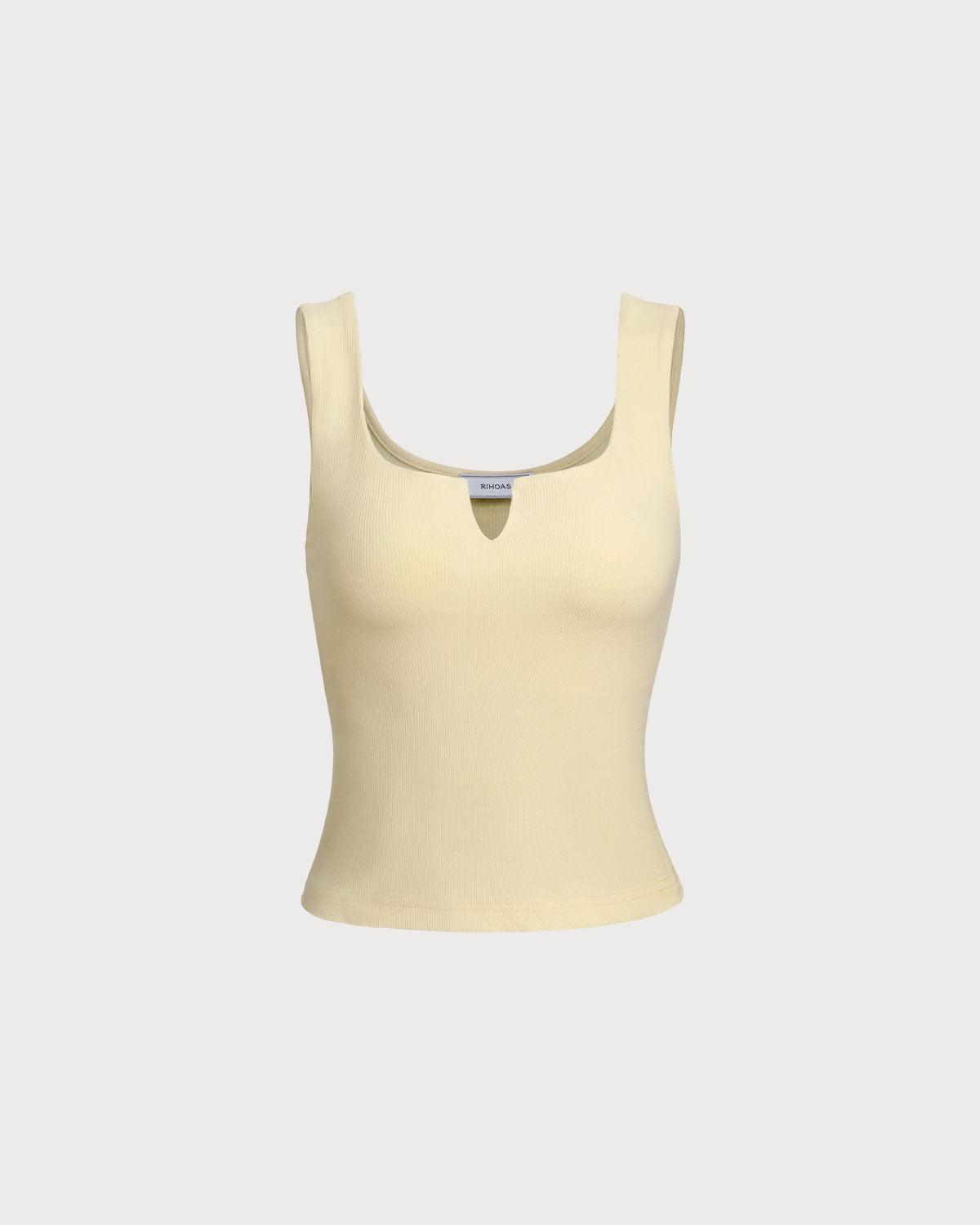 Yellow V Neck Ribbed Knit Tank Top Product Image