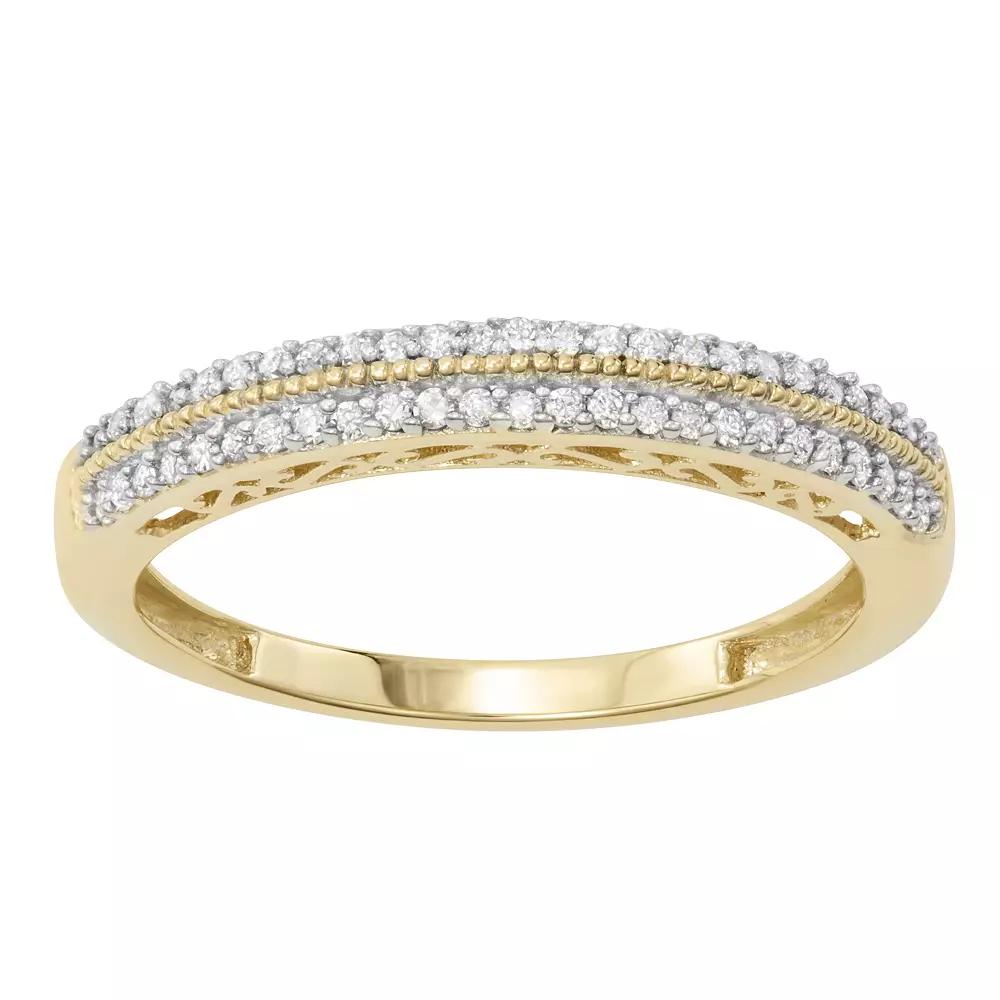 10k Gold Double Row 1/5 Carat T.W. Diamond Ring, Women's, Size: 9 Product Image