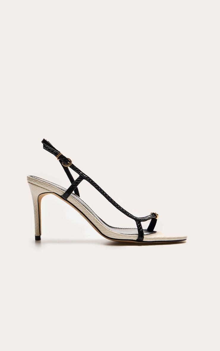Monochrome Pu Round Toe Asymmetric Buckle Strap Mid Heeled Sandals Product Image