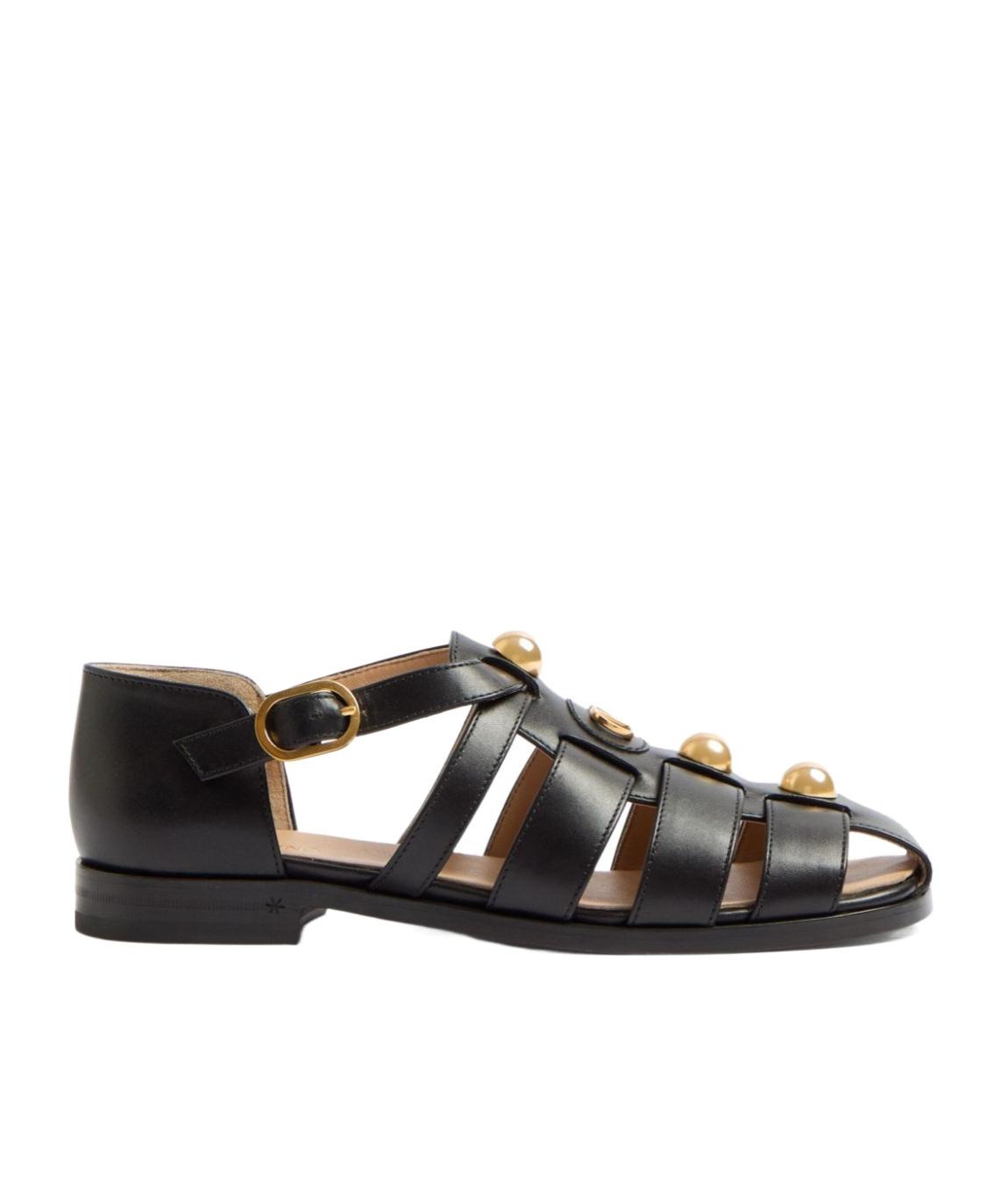VALENTINO GARAVANI Vlogo Signature Faux-pearl Flat Sandals In Black Product Image