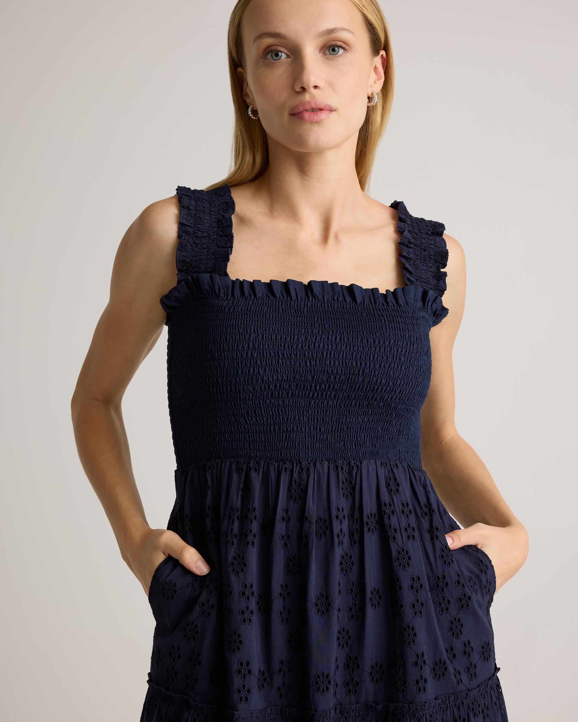 Quince | Women's Eyelet Smocked Midi Dress Organic Cotton Product Image