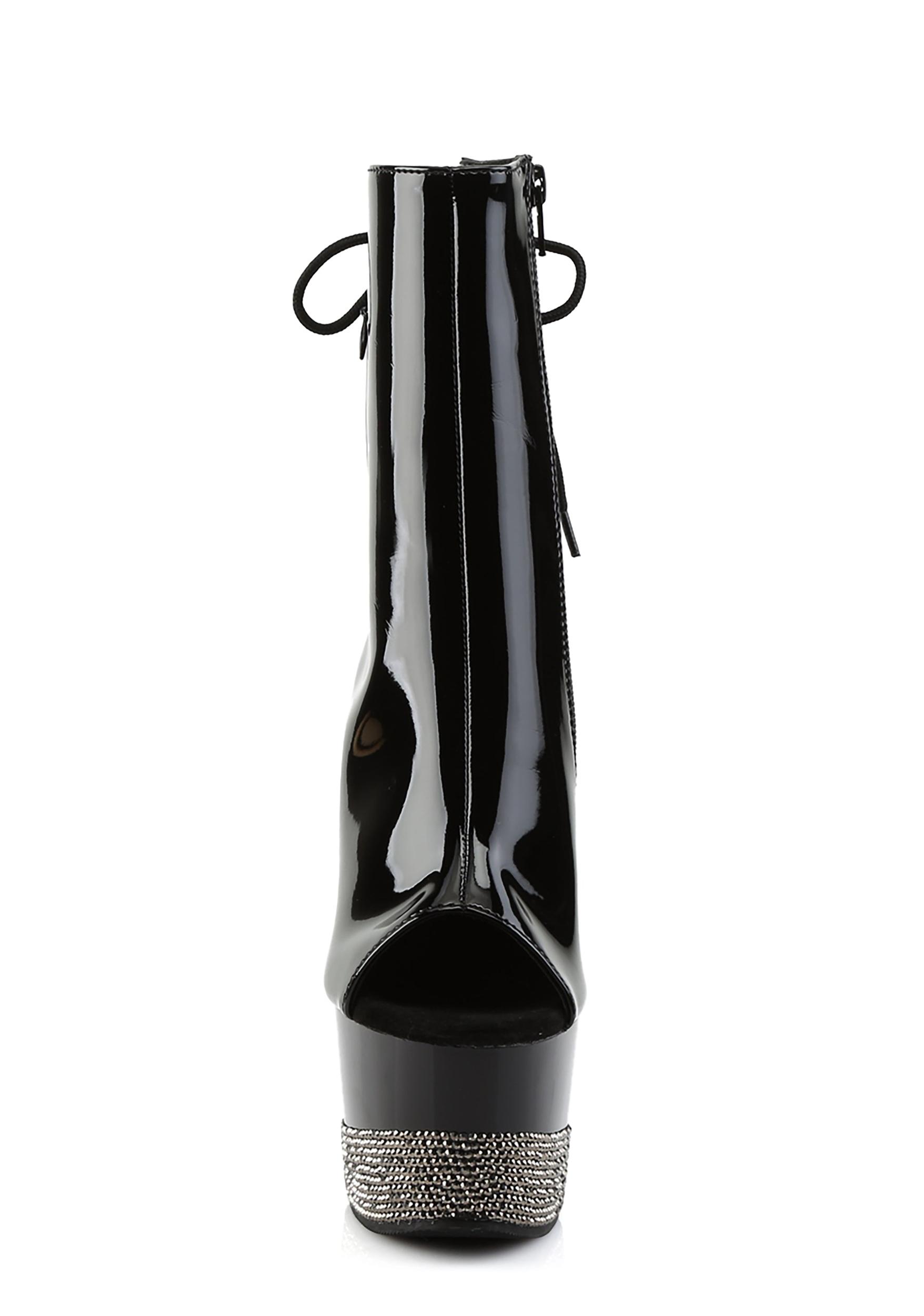 Pleaser Adore 1018 Open Toe Platform Boots - Patent Black Product Image